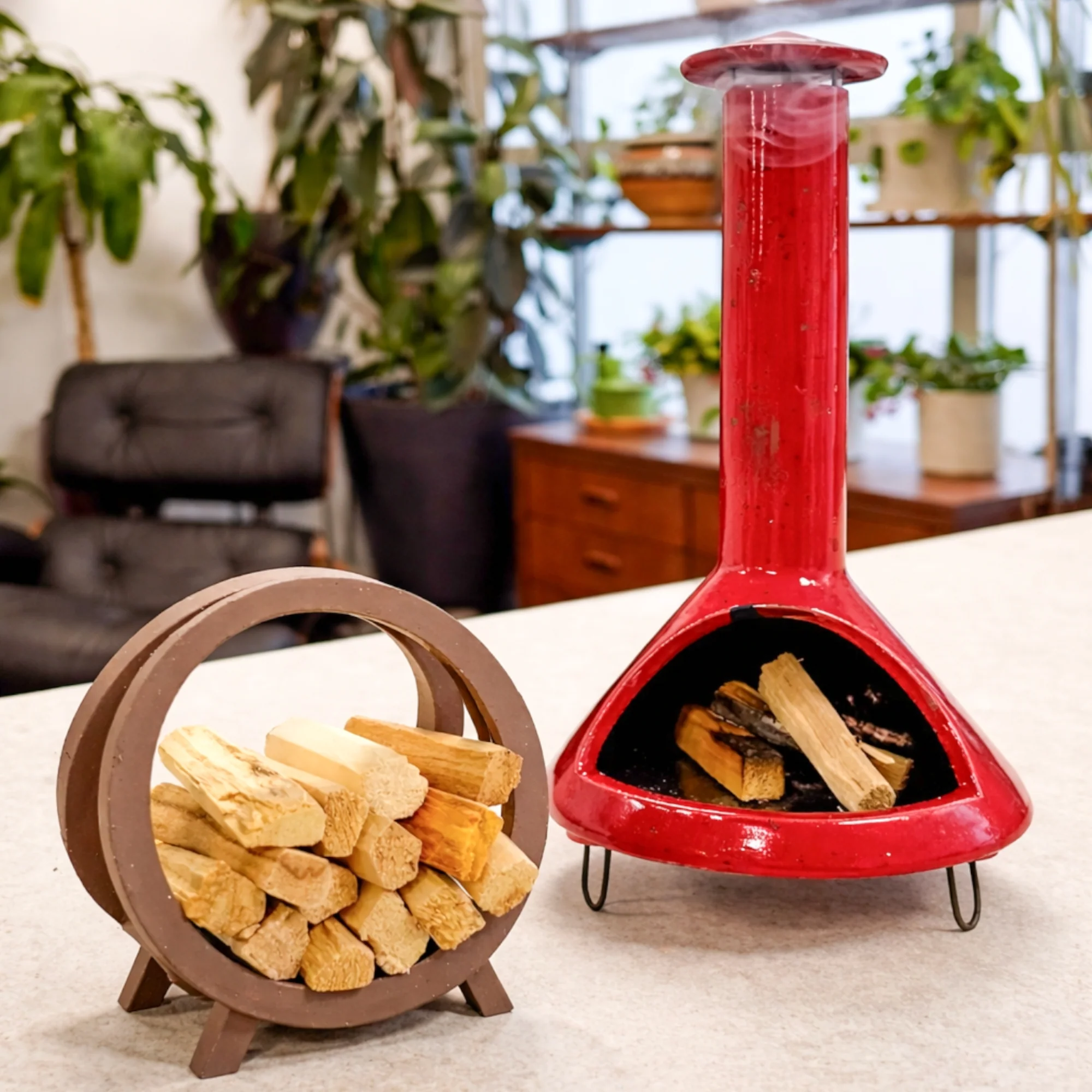 Mini Malm Burner - Red with Incense & Log Holder - Image 2