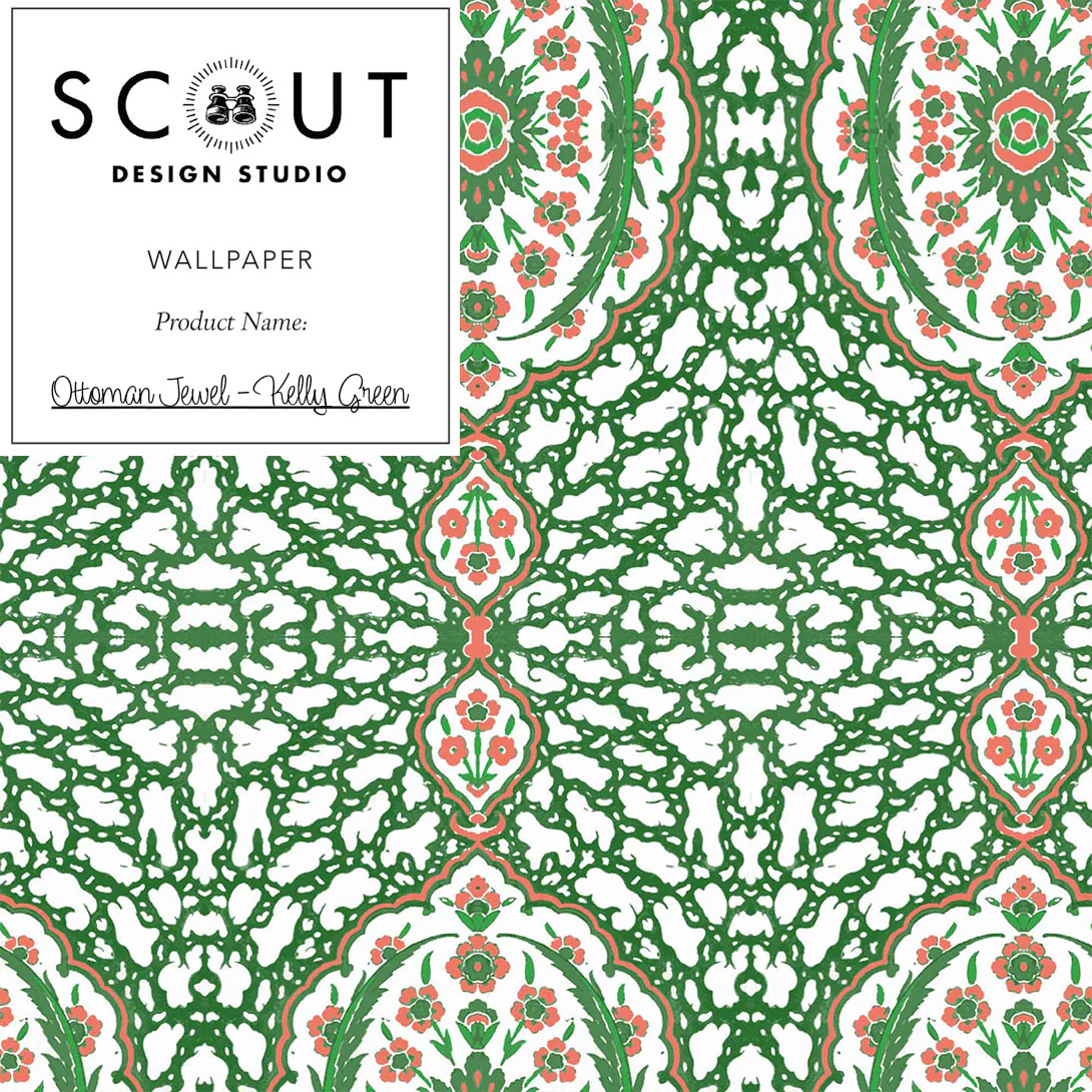Ottoman Jewel Wallpaper in Kelly Green Sample