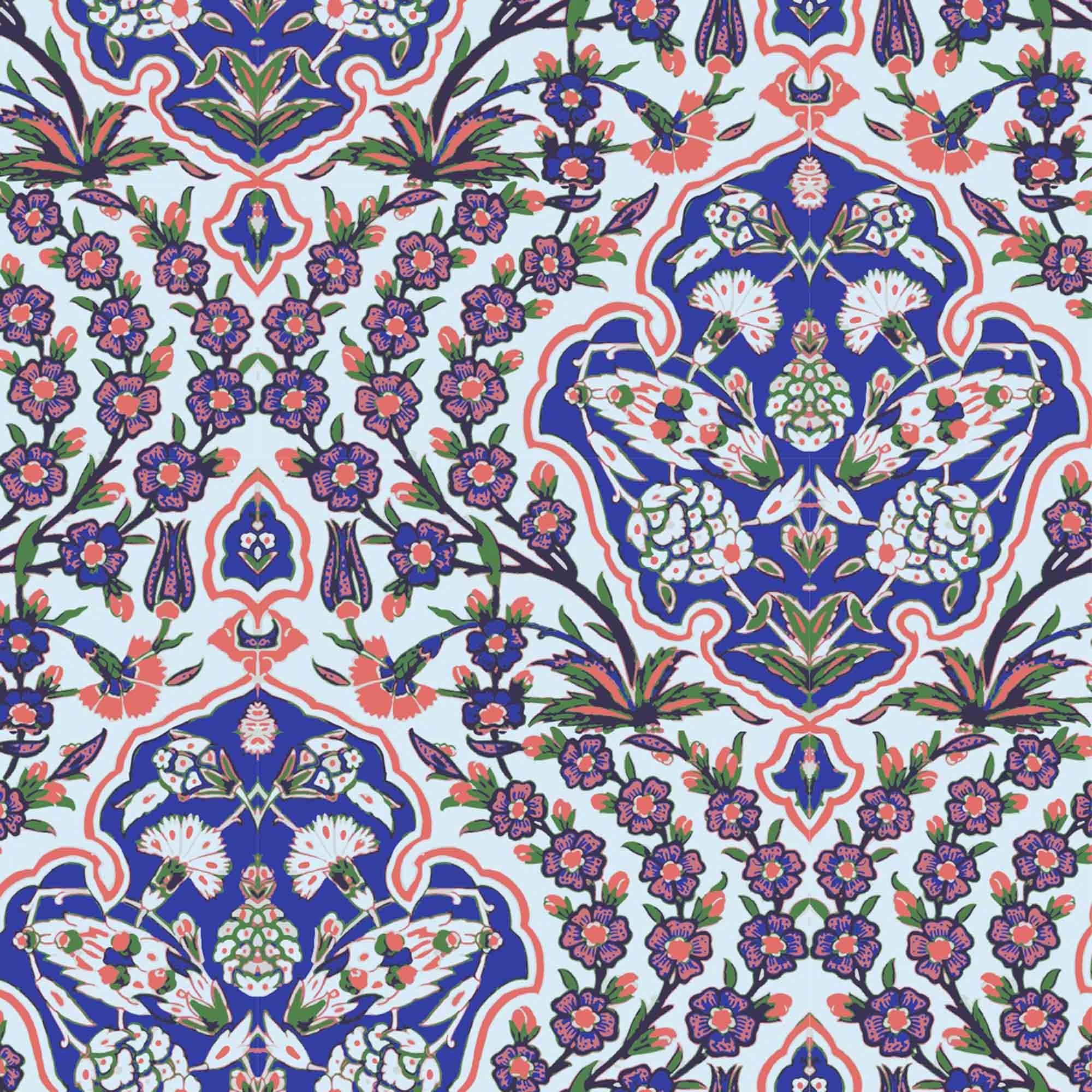 Ottoman Large Wallpaper - Blues & Coral