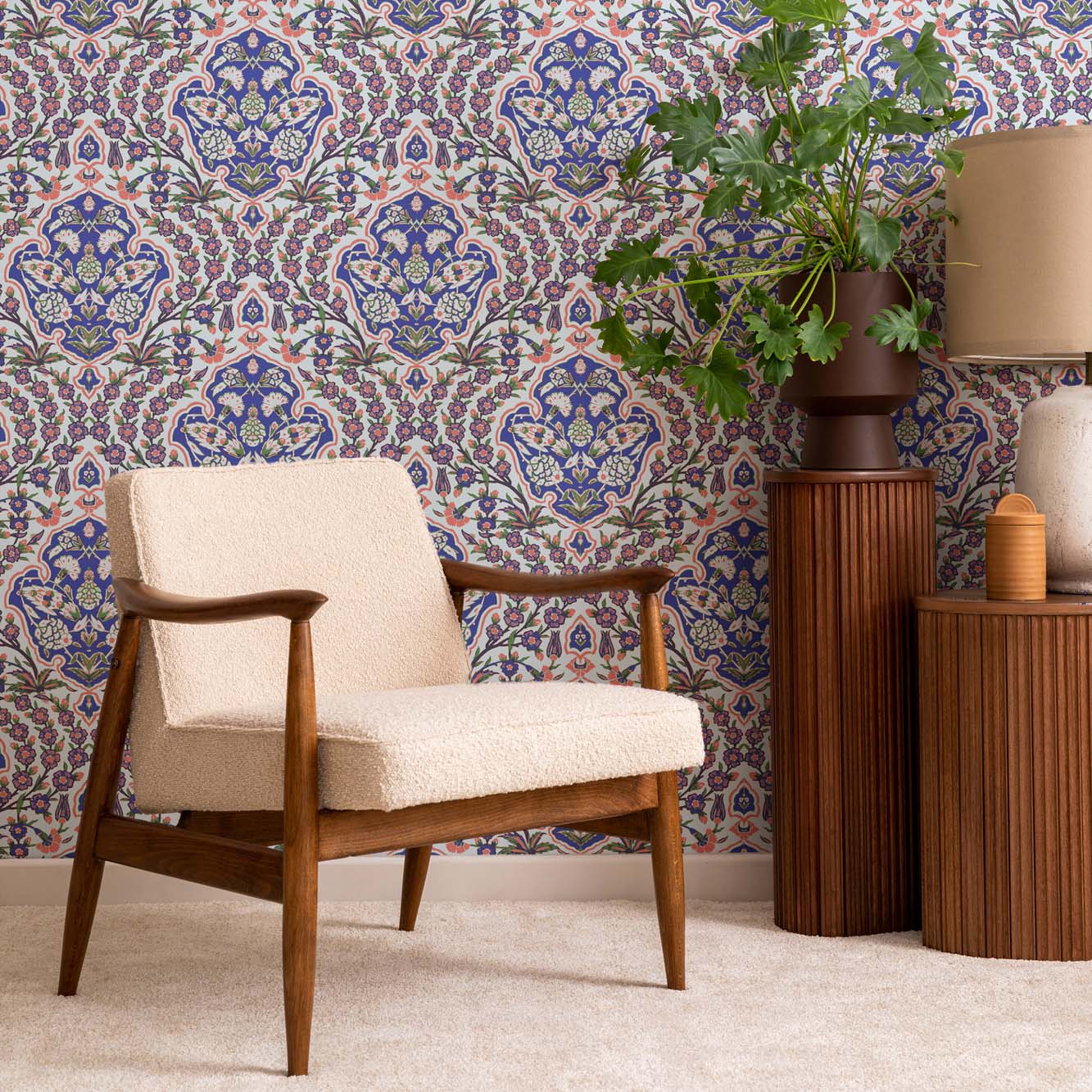 Ottoman Large Wallpaper - Blues & Coral - Image 3
