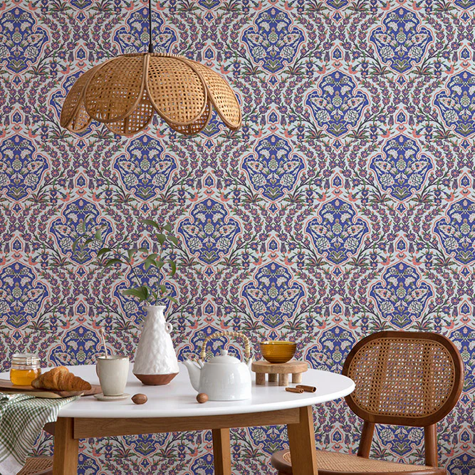 Ottoman Large Wallpaper - Blues & Coral - Image 4