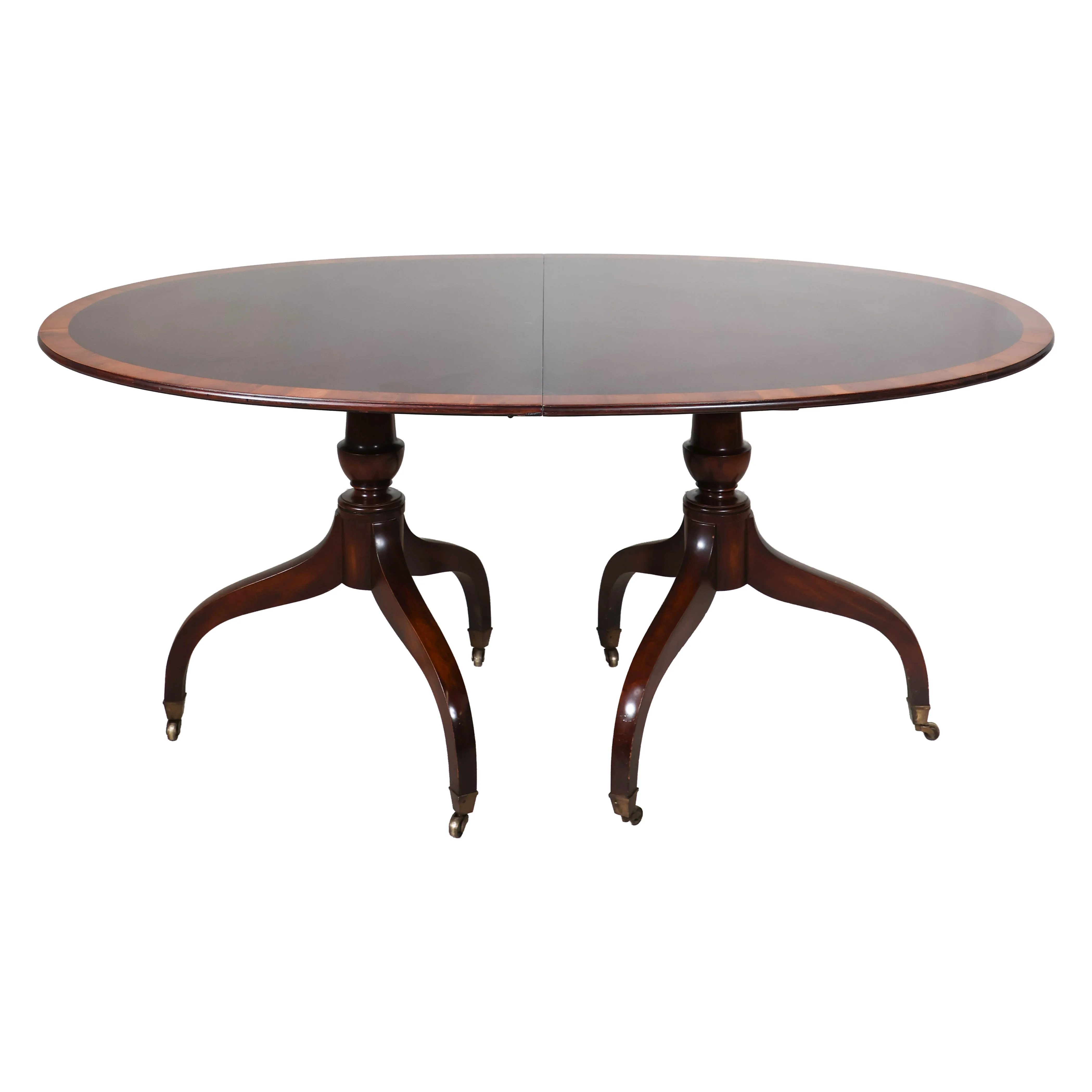 Oval Double Pedestal Burl Dining Table With 3 Leaves