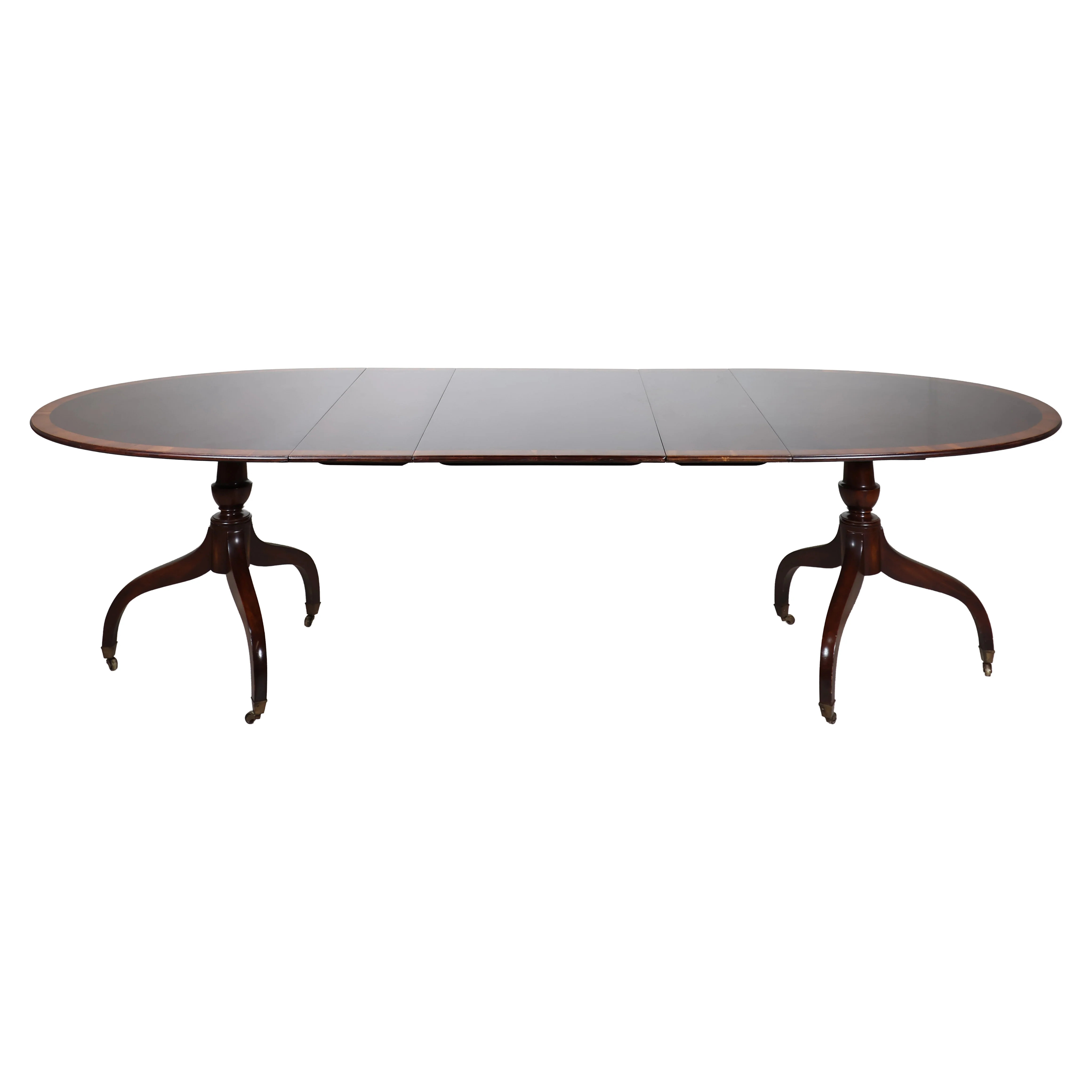 Oval Double Pedestal Burl Dining Table With 3 Leaves - Image 3