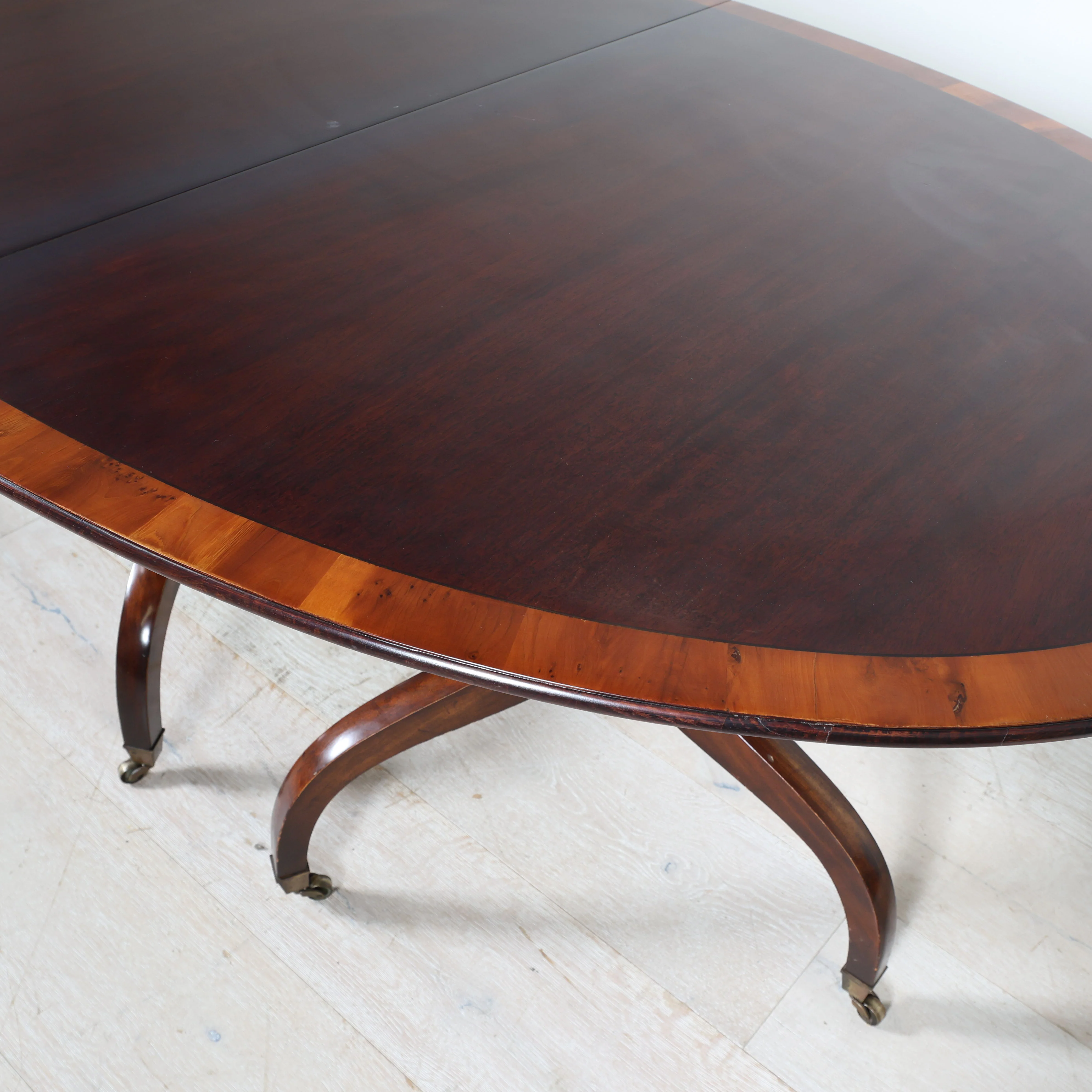 Oval Double Pedestal Burl Dining Table With 3 Leaves - Image 5