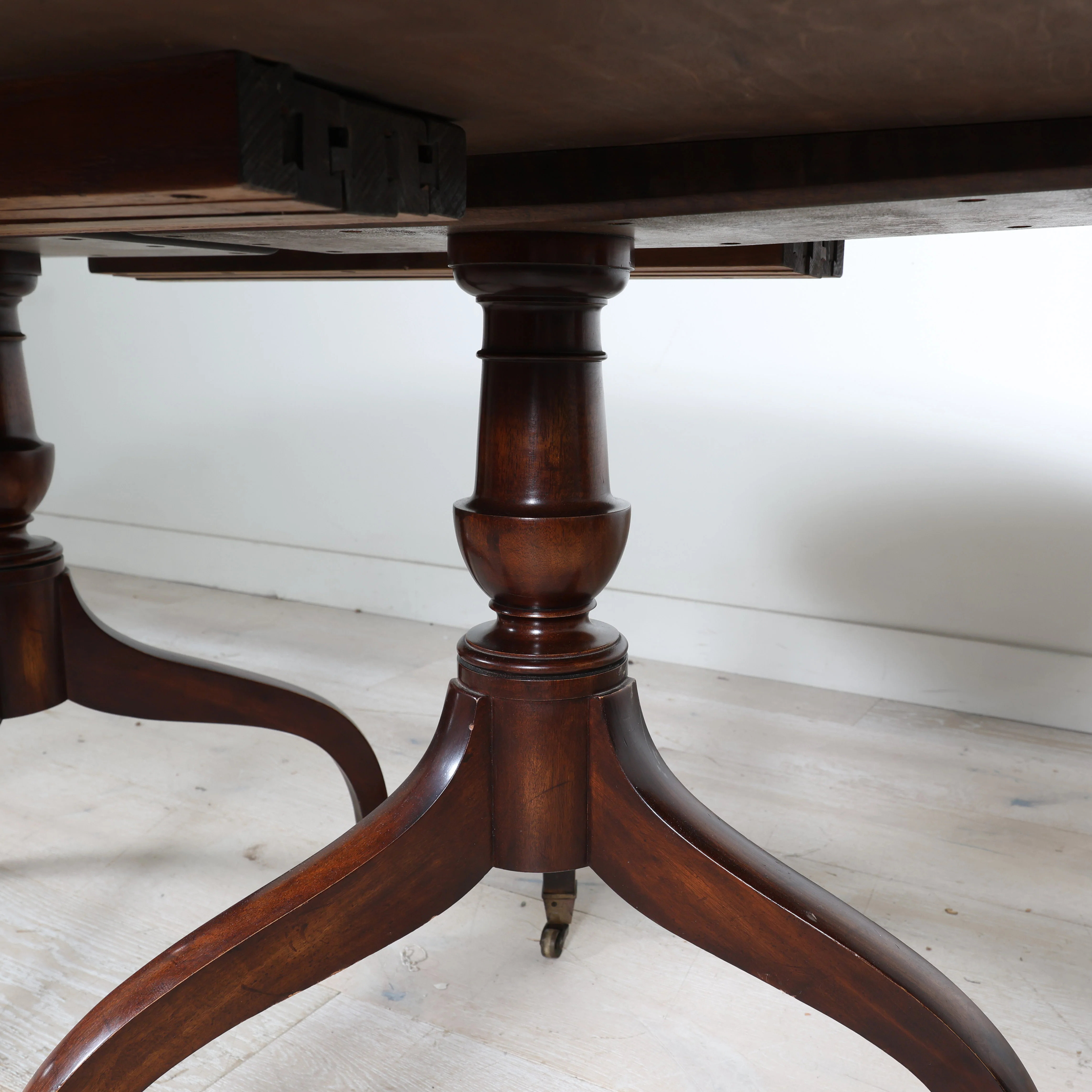 Oval Double Pedestal Burl Dining Table With 3 Leaves - Image 7