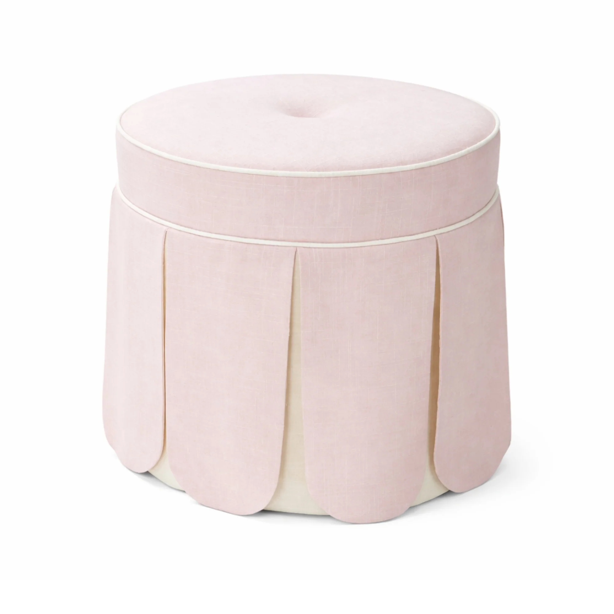 In Stock Blossom Ottoman in Blush Linen