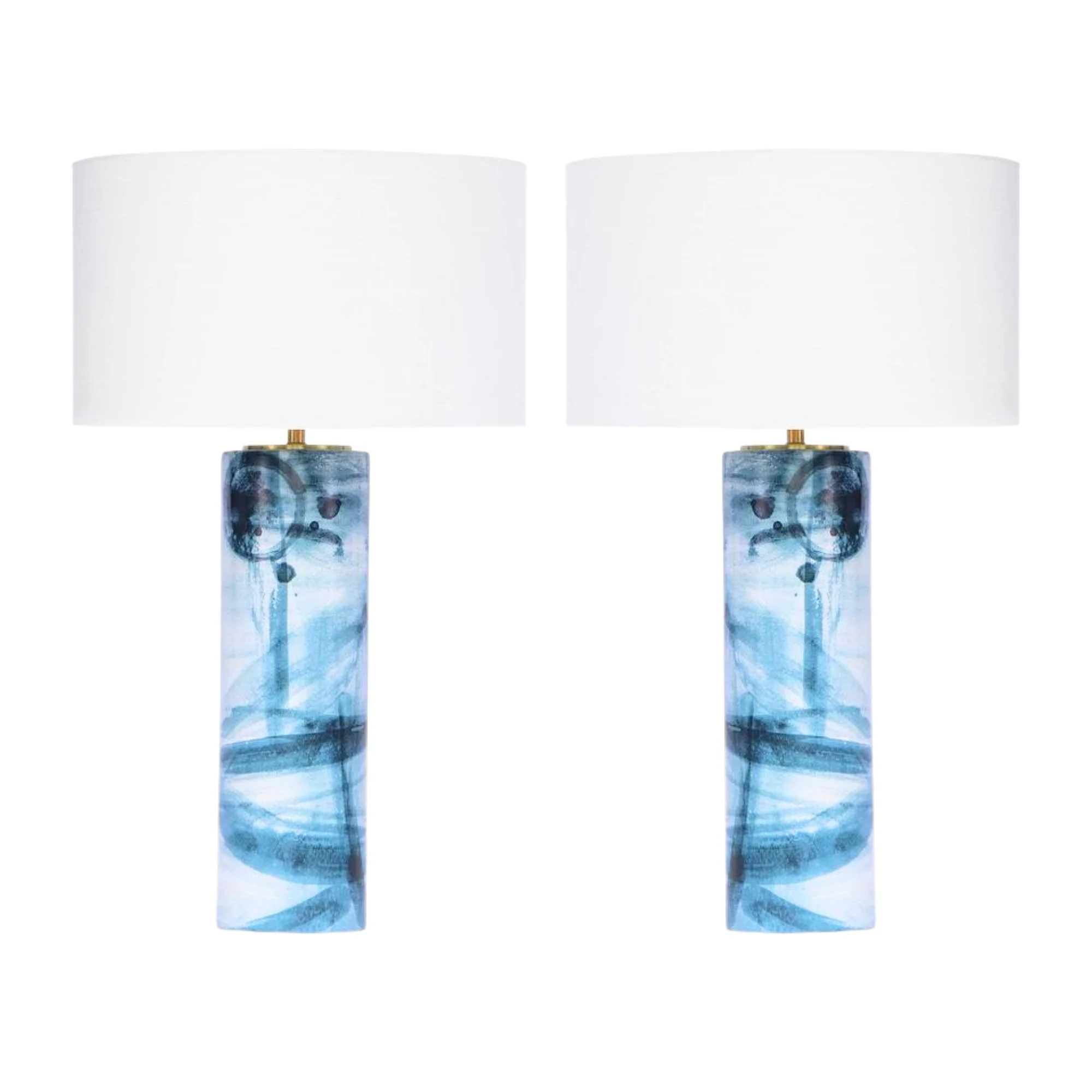 Pair of Blue Watercolor Designer Lamps
