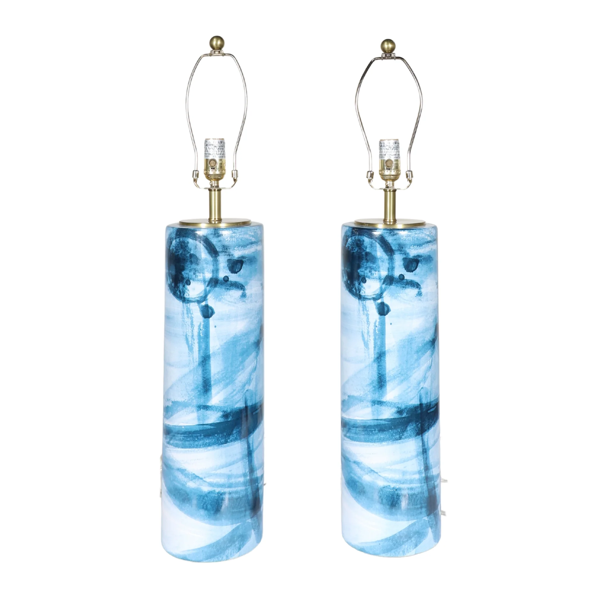 Pair of Blue Watercolor Designer Lamps - Image 3