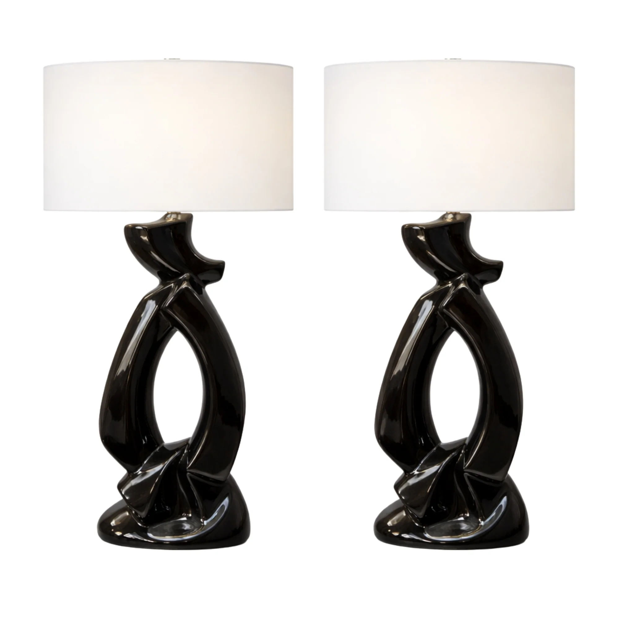 Pair of MCM Black Abstract Lamps