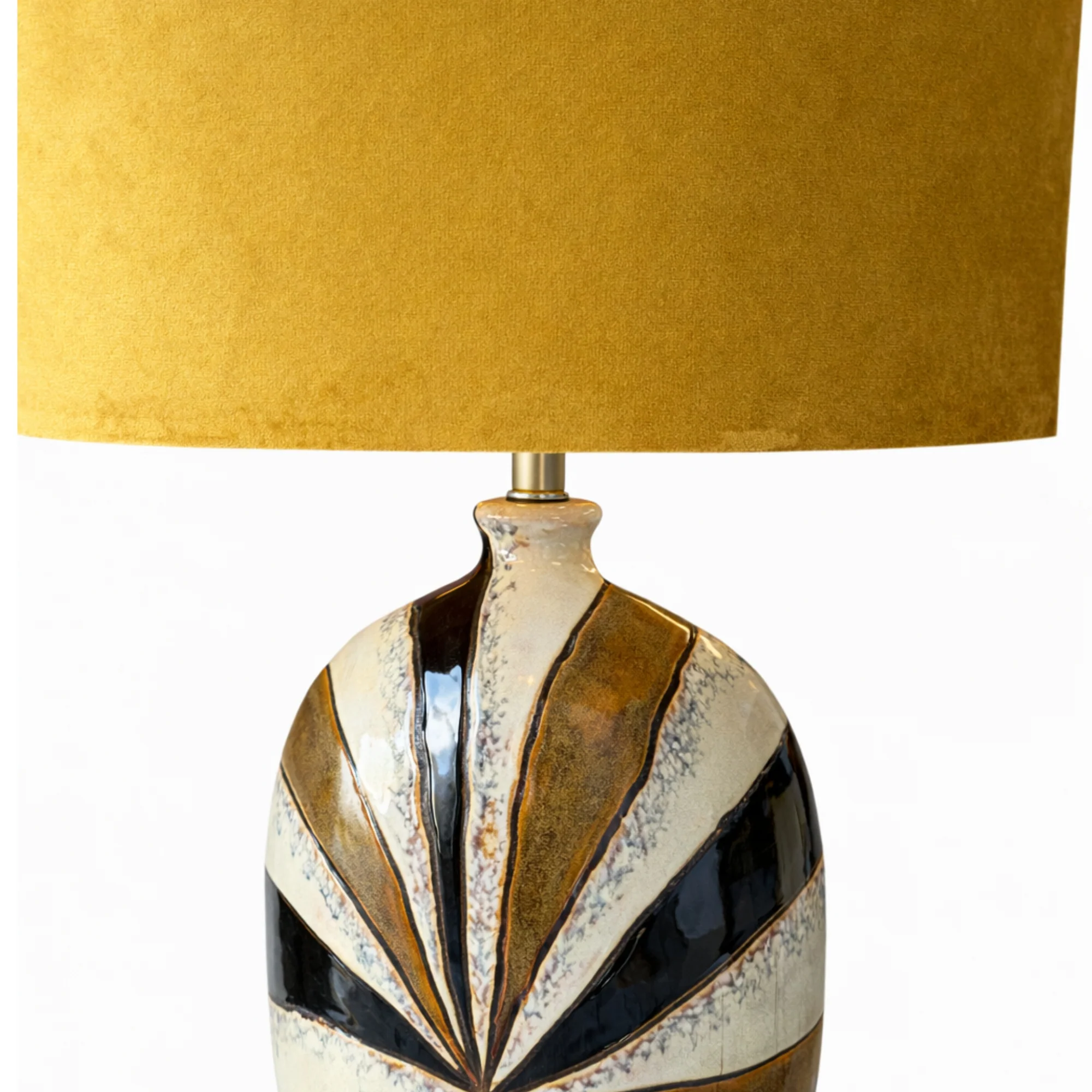 Pair of MCM Geometric Drip Glaze Ceramic Lamps - Black, Tan, White - Image 2