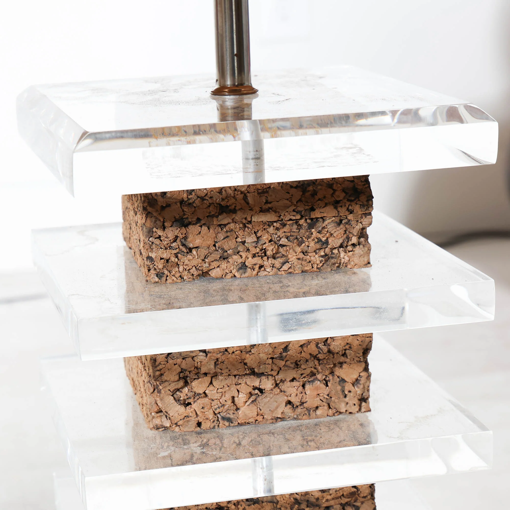 Pair of Monumental Lucite and Cork Lamps with Shades - Image 6