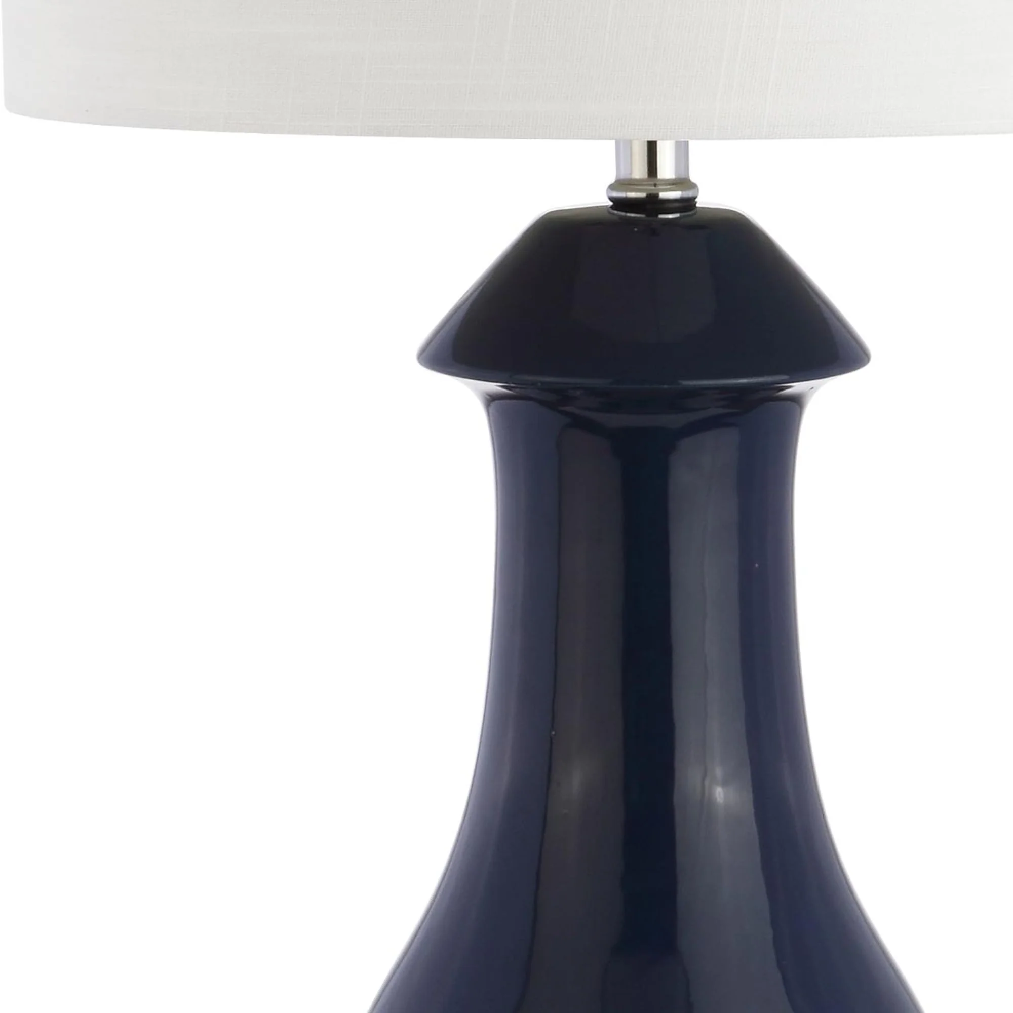 Pair of Navy Blue Ceramic and Crystal Lamps with Linen Drum Shades - Image 2