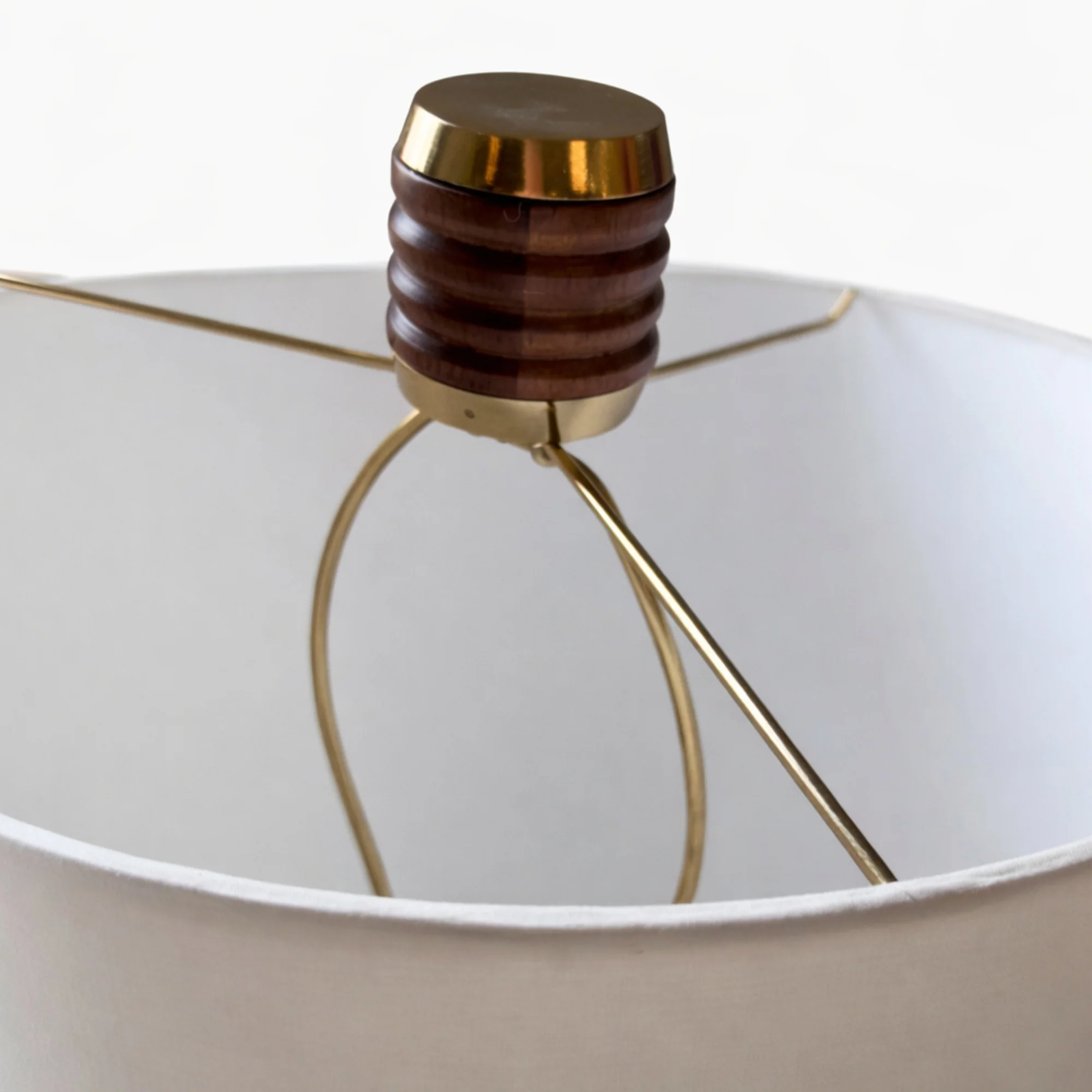 Pair of Tall Sculptural Ribbed Wood Column Lamps with Brass Accents - Image 3