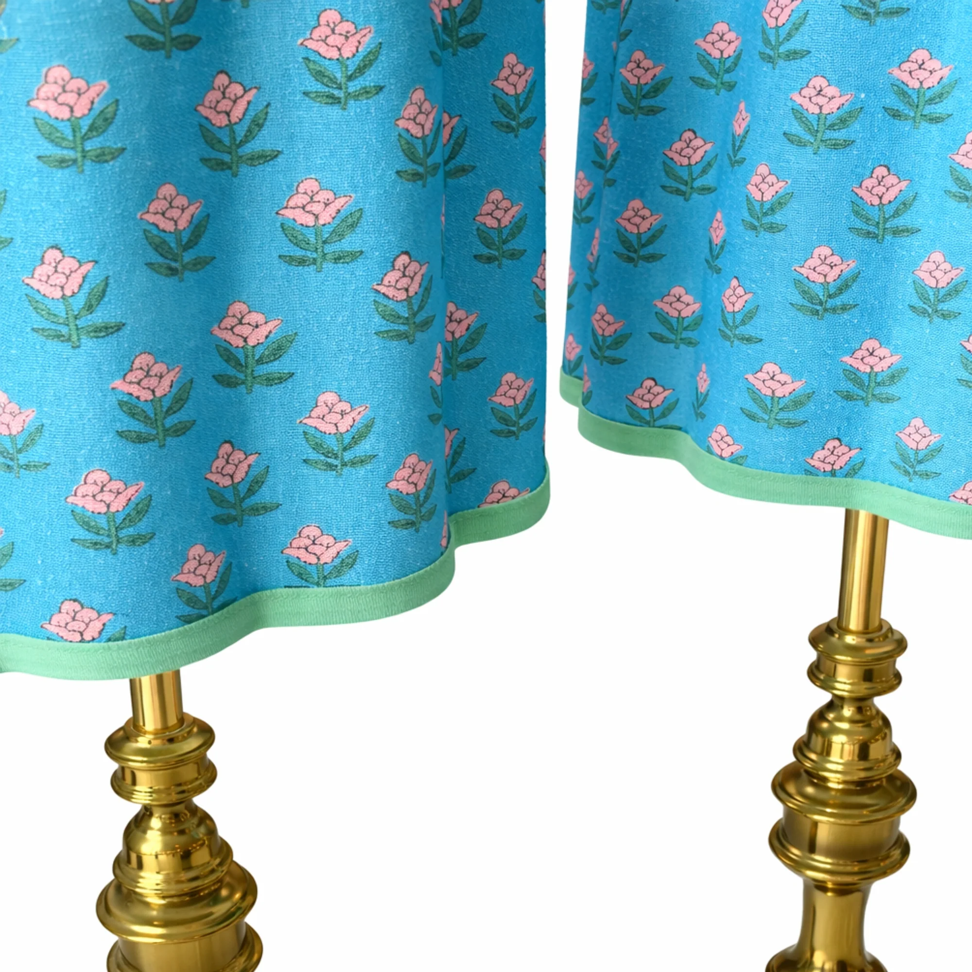 Pair of Vintage Brass Lamps by Stiffel with Rhode Botanical Scalloped Shades - Image 2