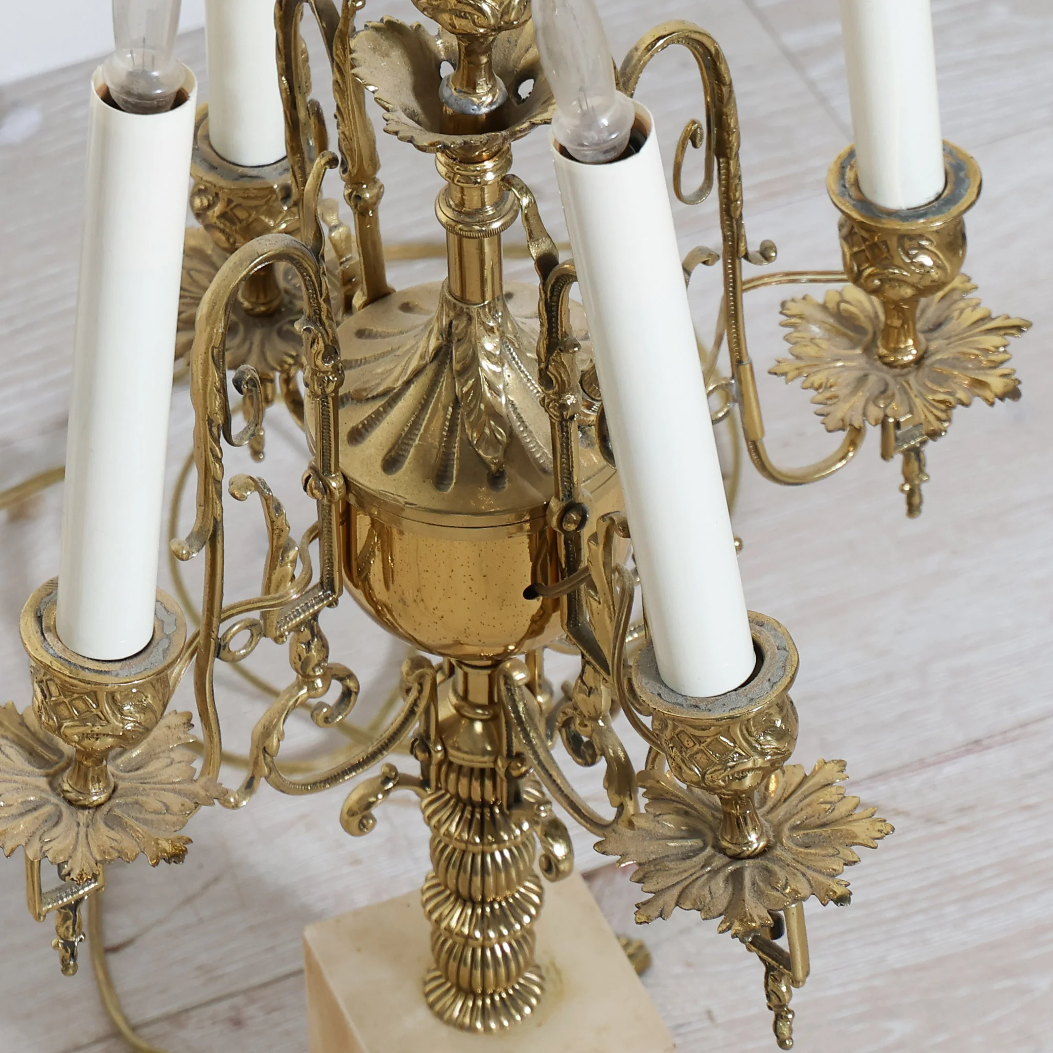 Pair of Vintage Brass & Marble Candelabra Lamps - Image 3