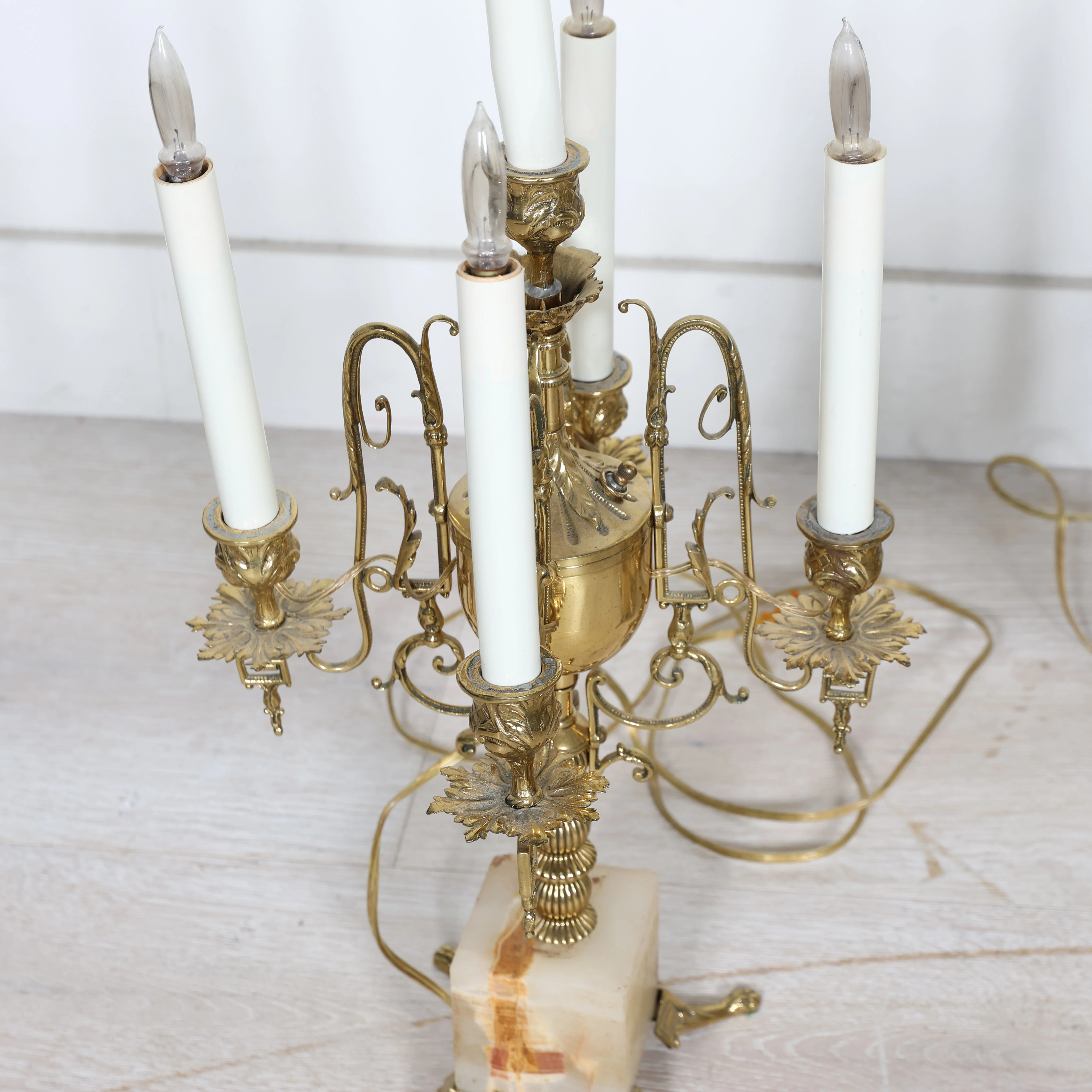 Pair of Vintage Brass & Marble Candelabra Lamps - Image 4