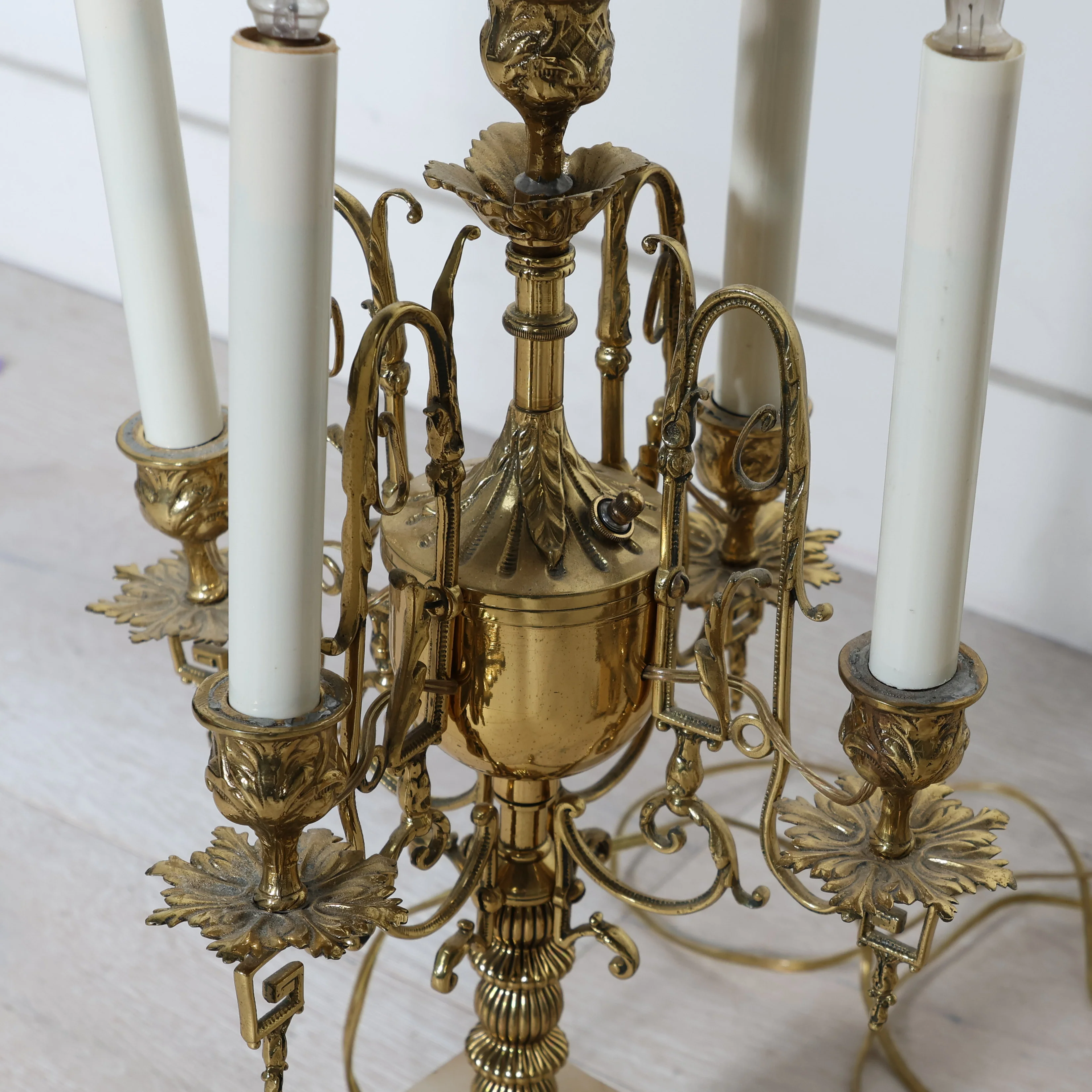 Pair of Vintage Brass & Marble Candelabra Lamps - Image 5