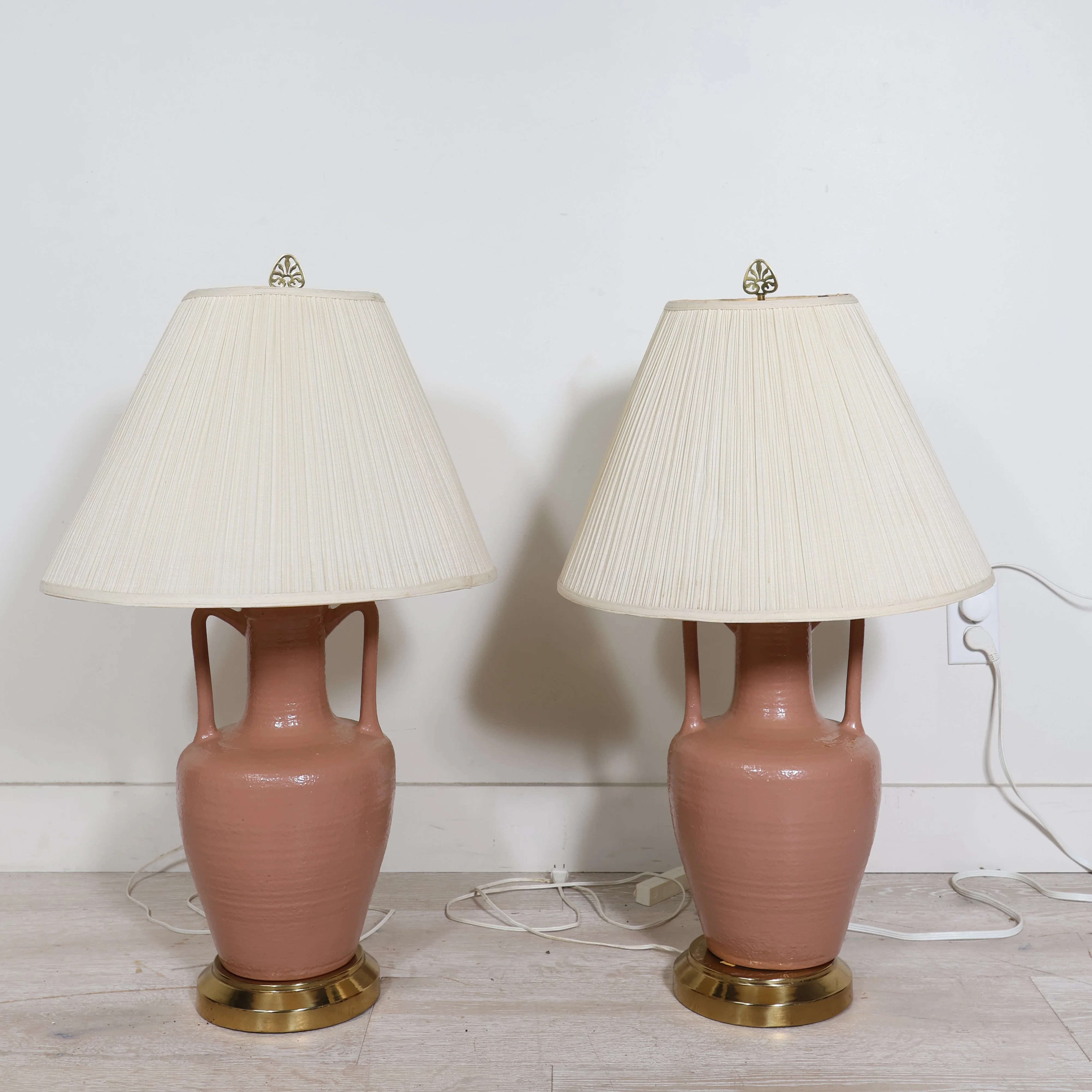 Pair of Vintage Terra Cotta Pottery Lamps with Handles - Image 2