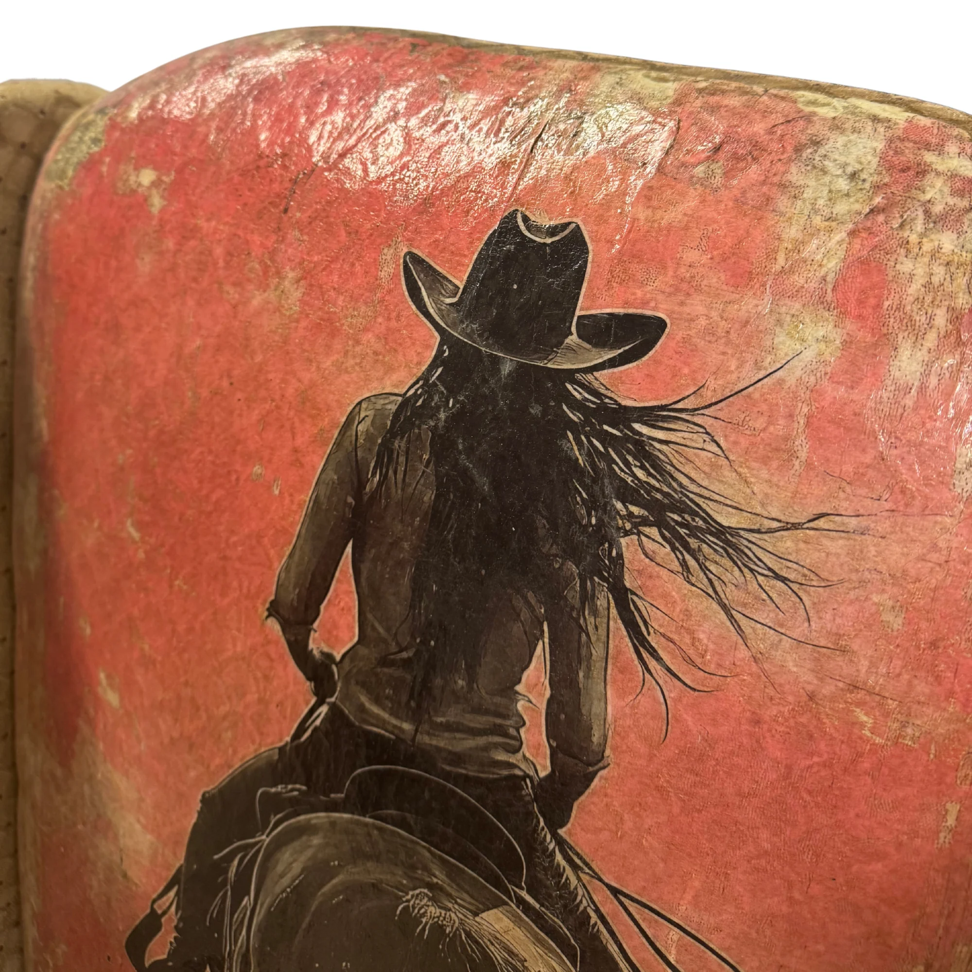 Pair of Wingback Chairs with Cowgirl Painting - Image 4