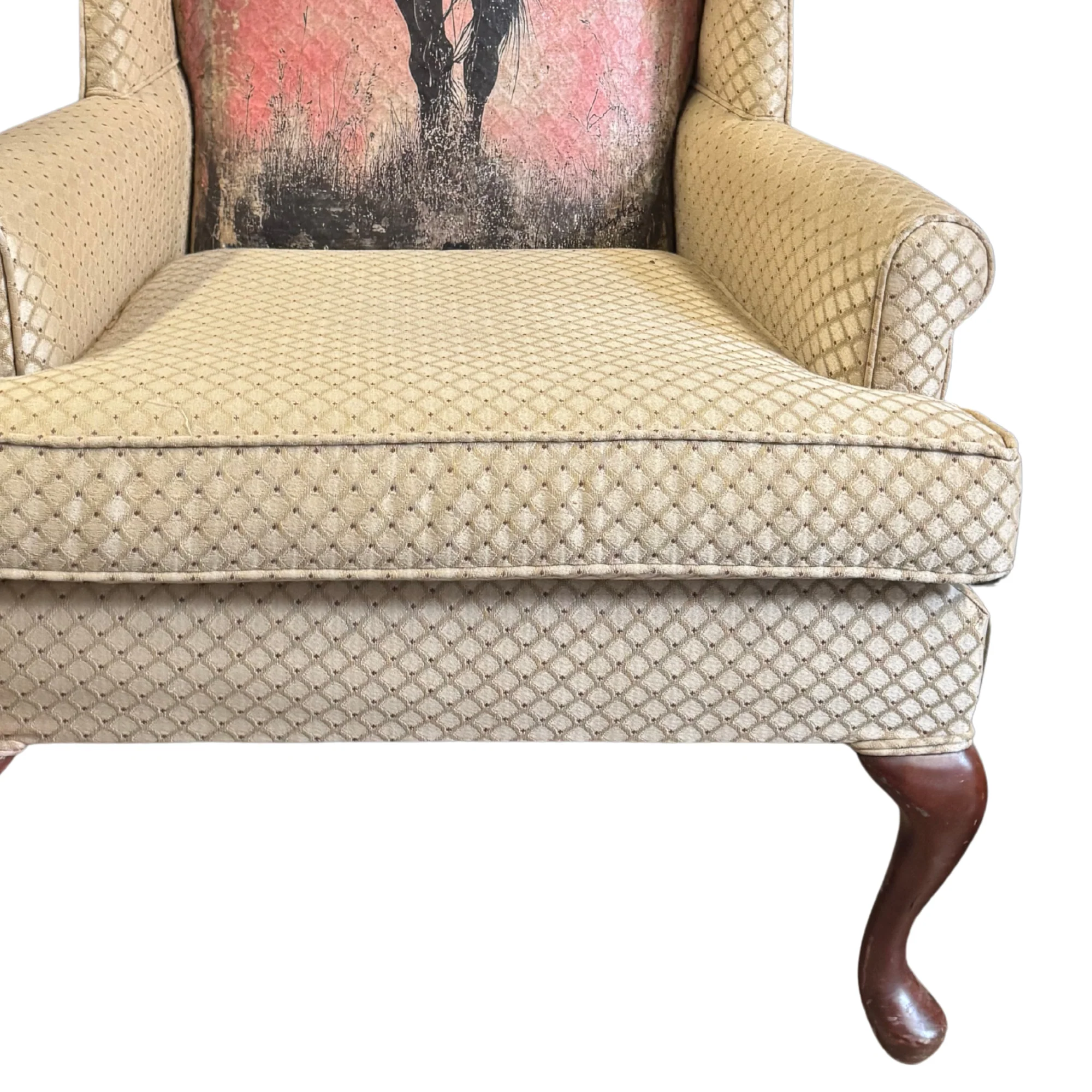 Pair of Wingback Chairs with Cowgirl Painting - Image 5
