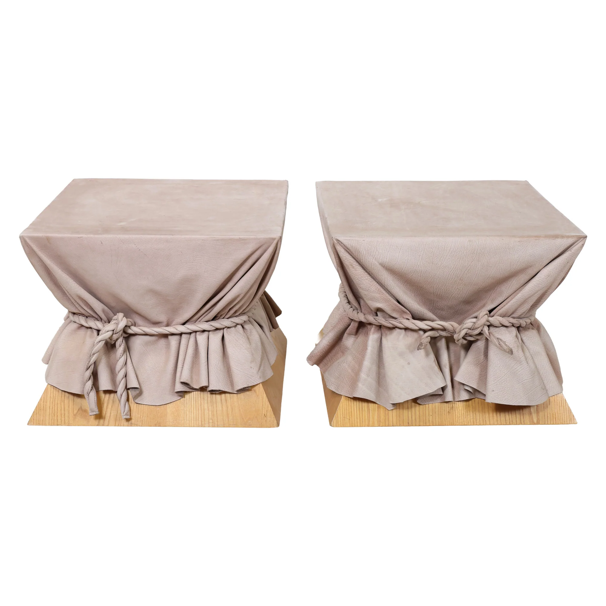 Pair of Wood Leather Wrapped Side Tables