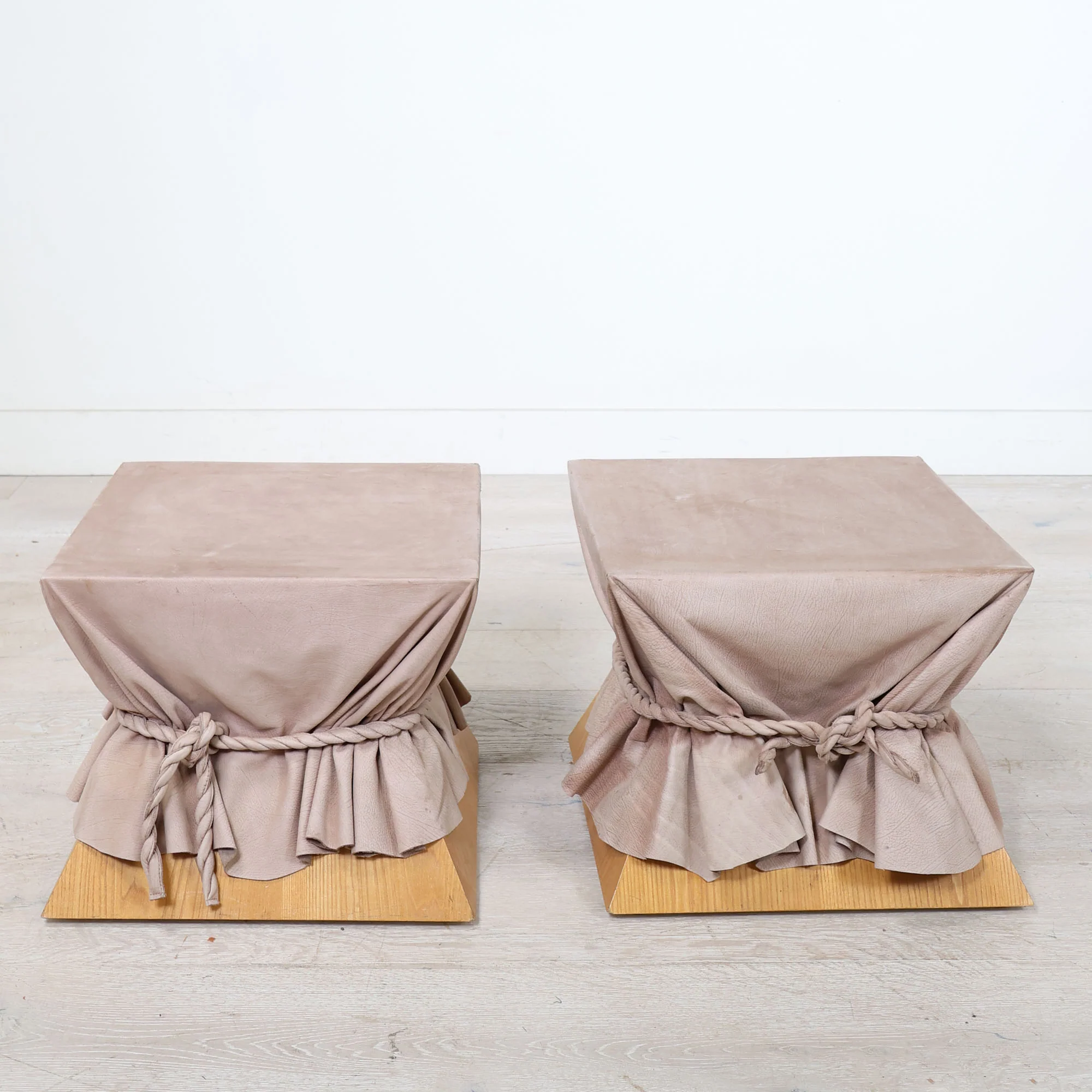 Pair of Wood Leather Wrapped Side Tables - Image 2