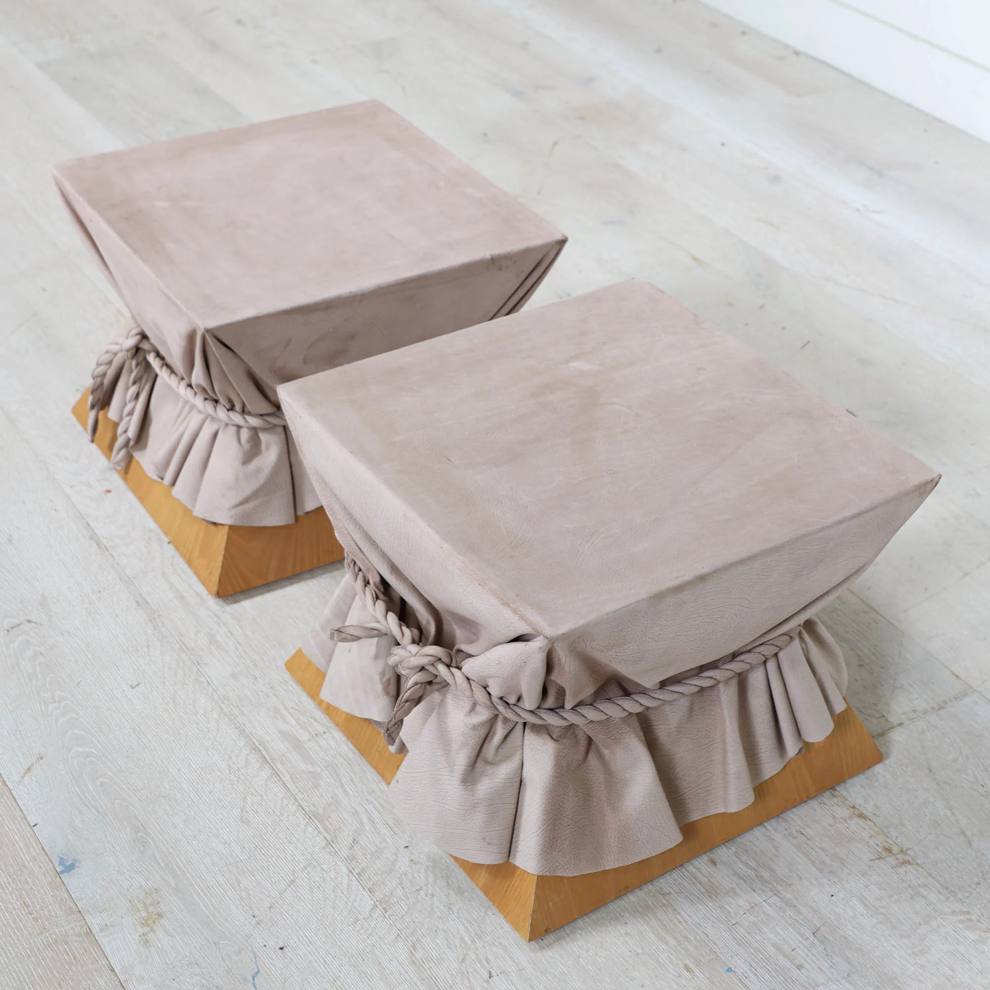 Pair of Wood Leather Wrapped Side Tables - Image 3