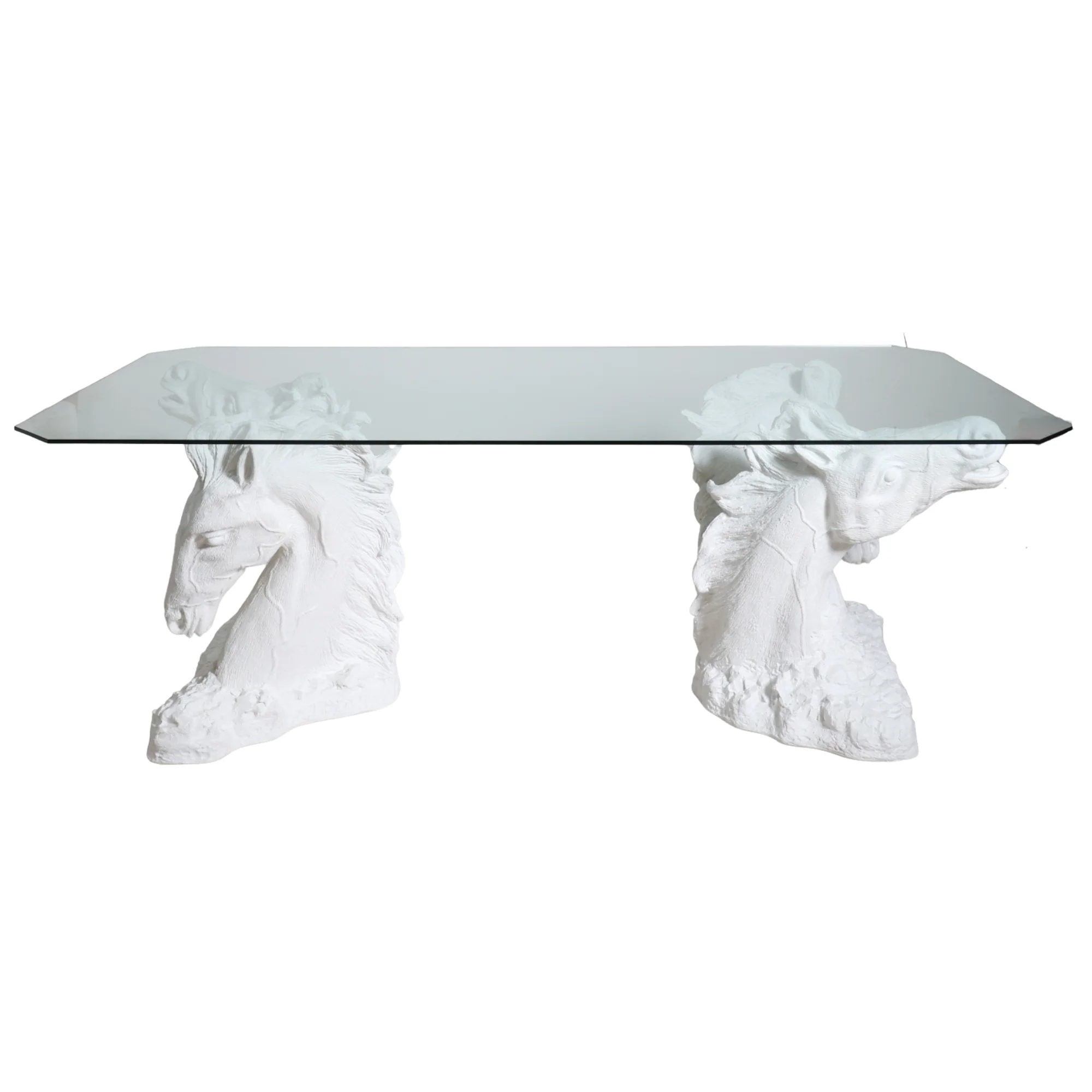 Plaster Horse Dining Table with Glass Top