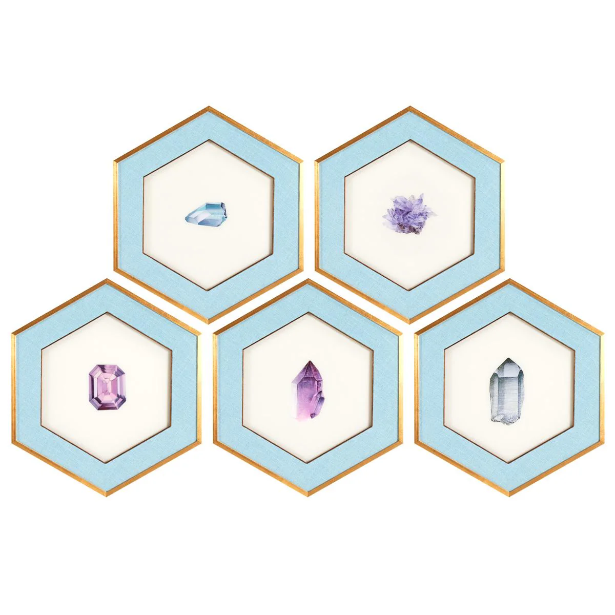 Purple Gemstone Hexagon Art - Set of 5