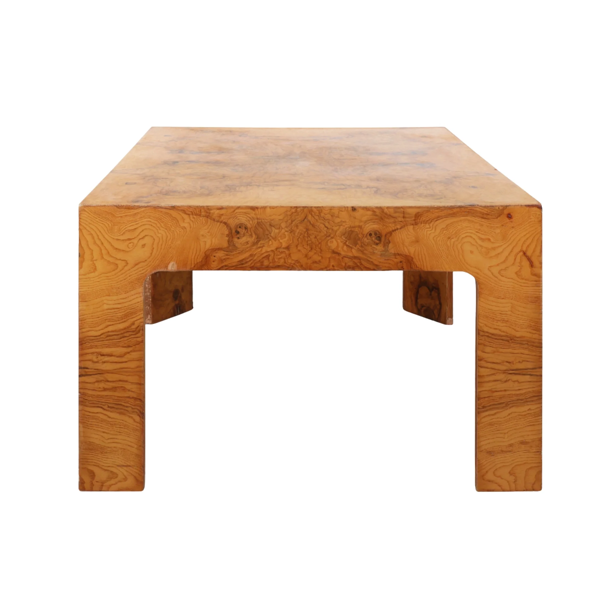 Square Olive Burl Wood Coffee Table in the style of Milo Baughman