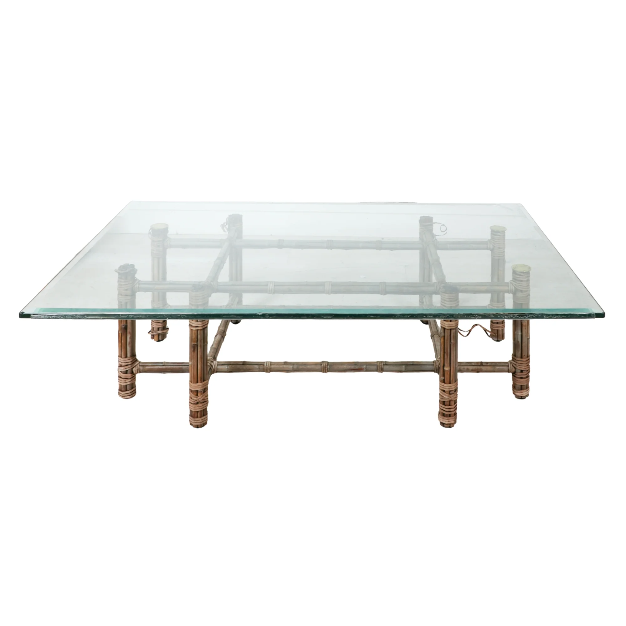 Rectangular Bamboo and Glass Coffee Table by McGuire