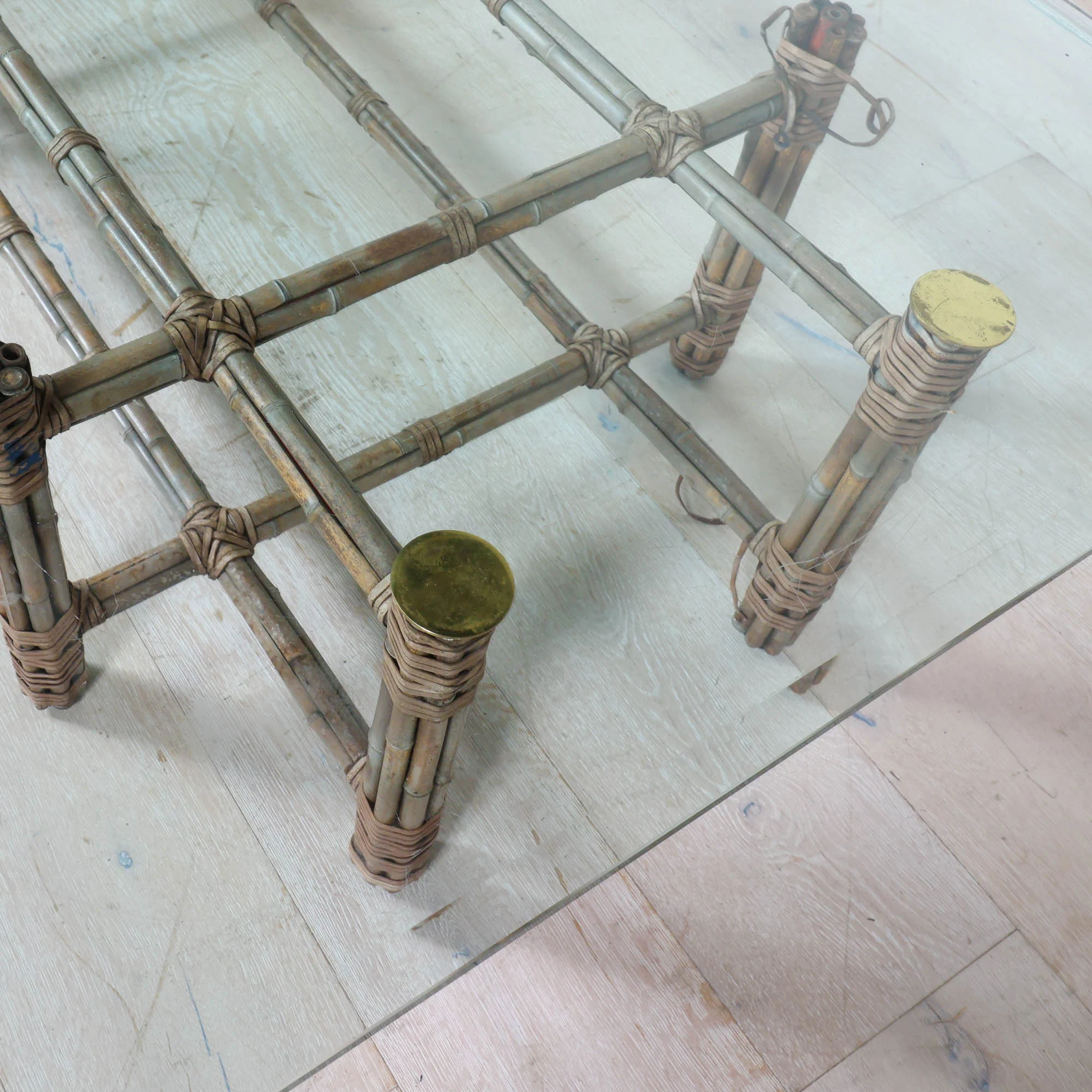 Rectangular Bamboo and Glass Coffee Table by McGuire - Image 2