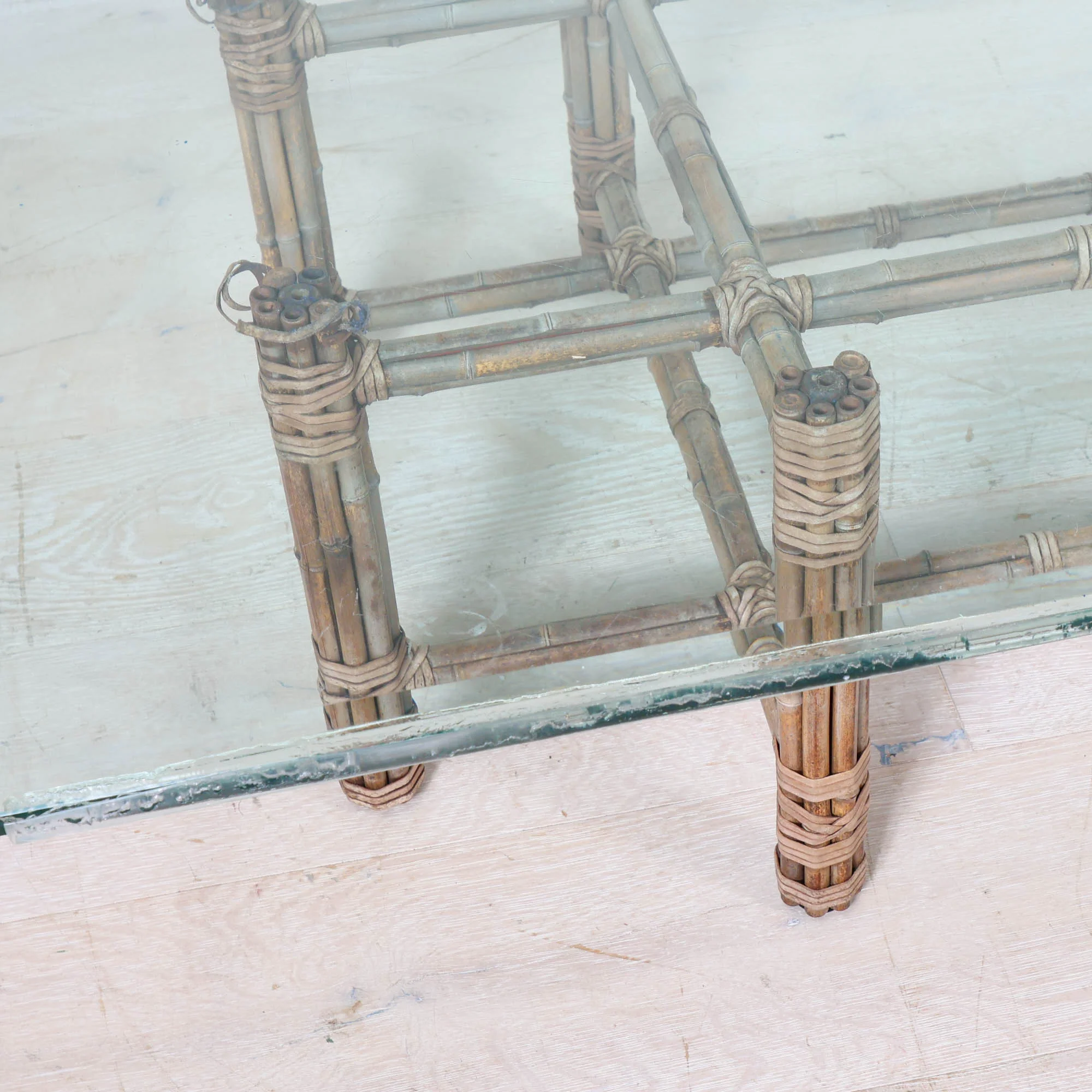 Rectangular Bamboo and Glass Coffee Table by McGuire - Image 6