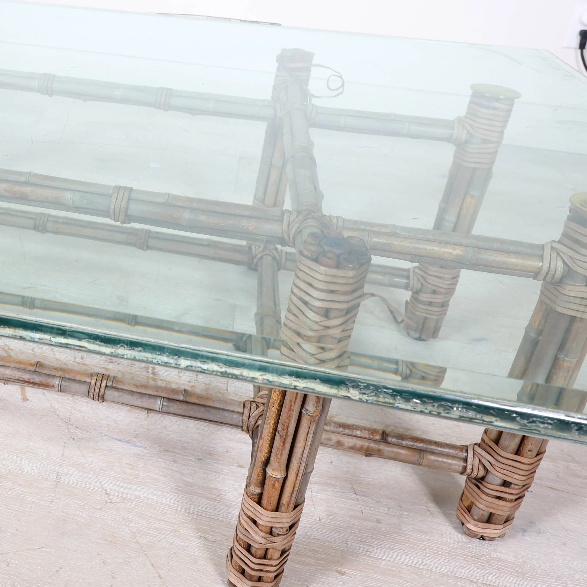 Rectangular Bamboo and Glass Coffee Table by McGuire - Image 7