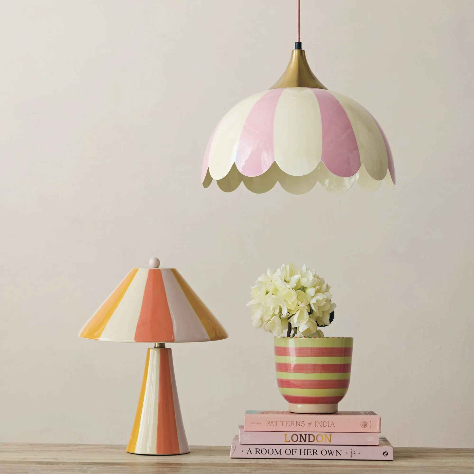Scalloped Striped Pendant Lamp - Image 2