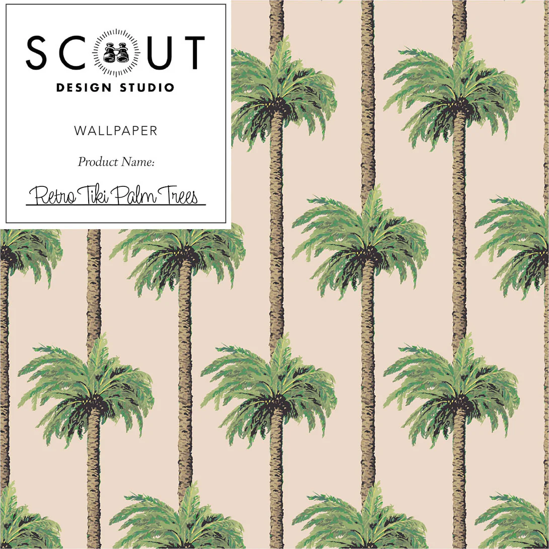 Retro Tiki Palm Trees Wallpaper in Tan Sample