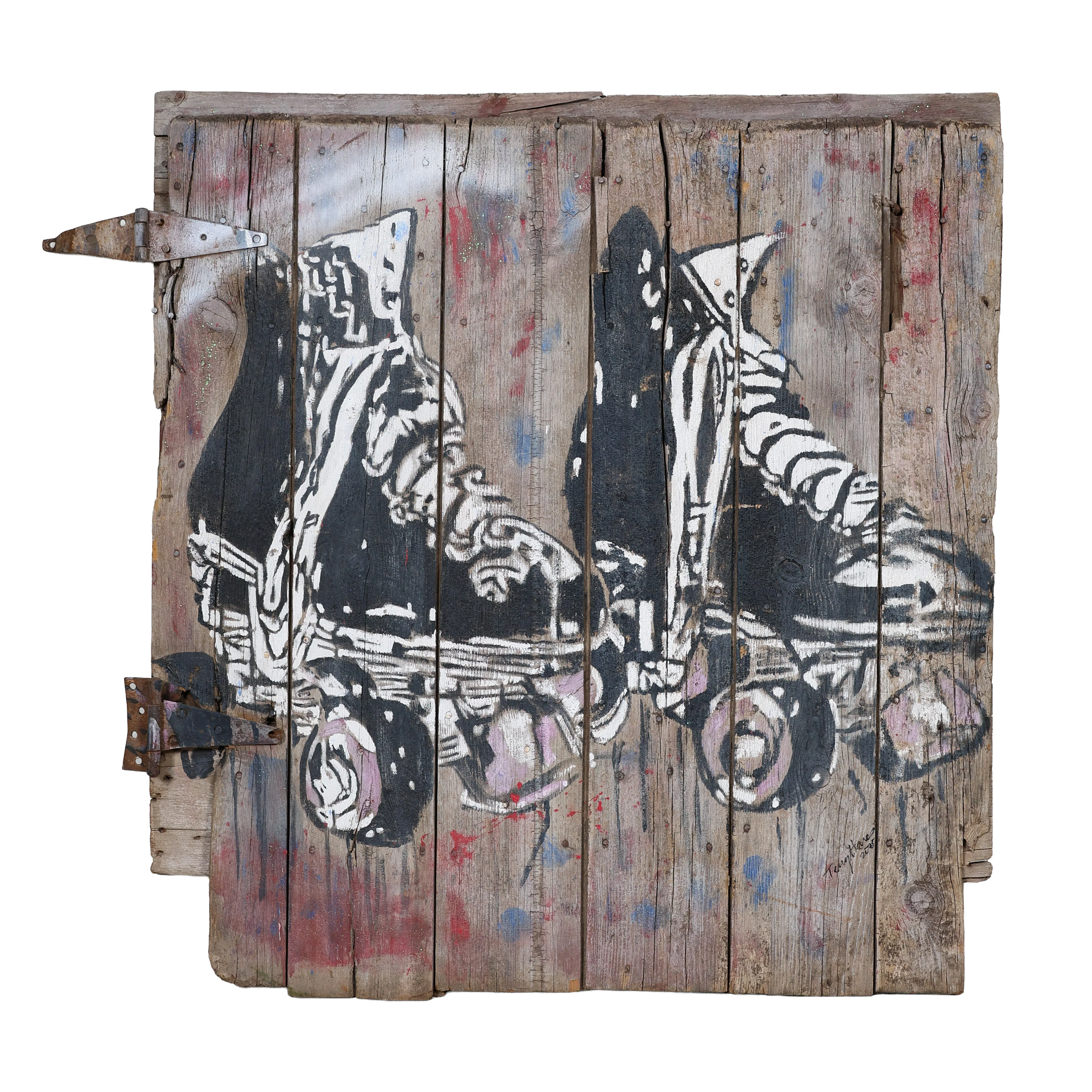 Rollerskates Painting on Wood by Terry Hares
