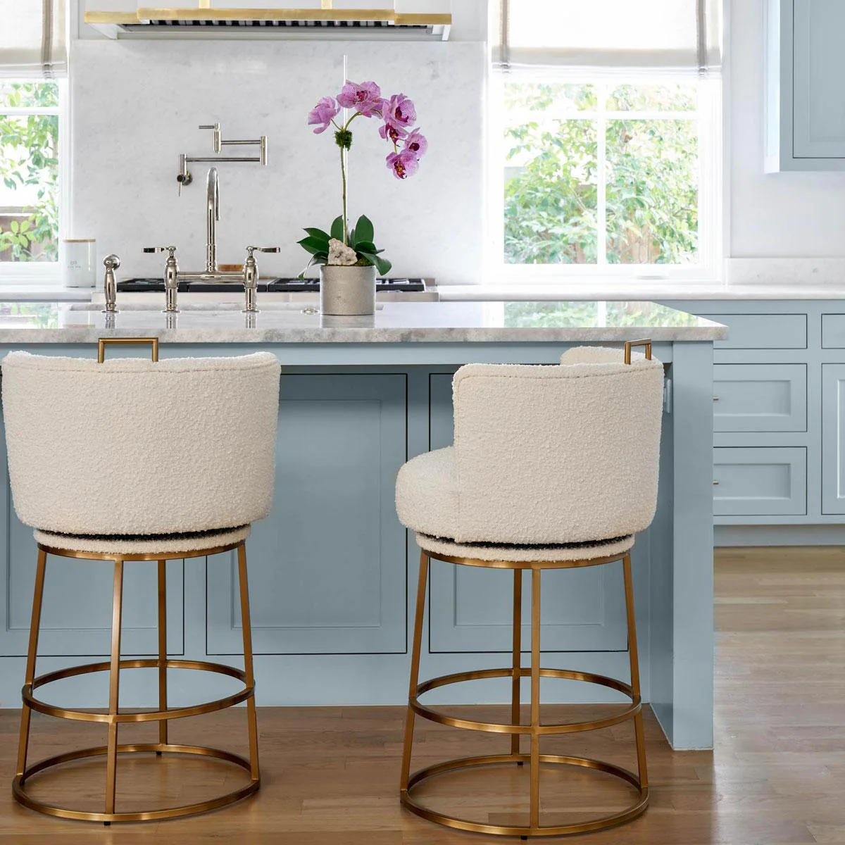 Rosita Swivel Counter Stool in Ivory Boucle - Image 8