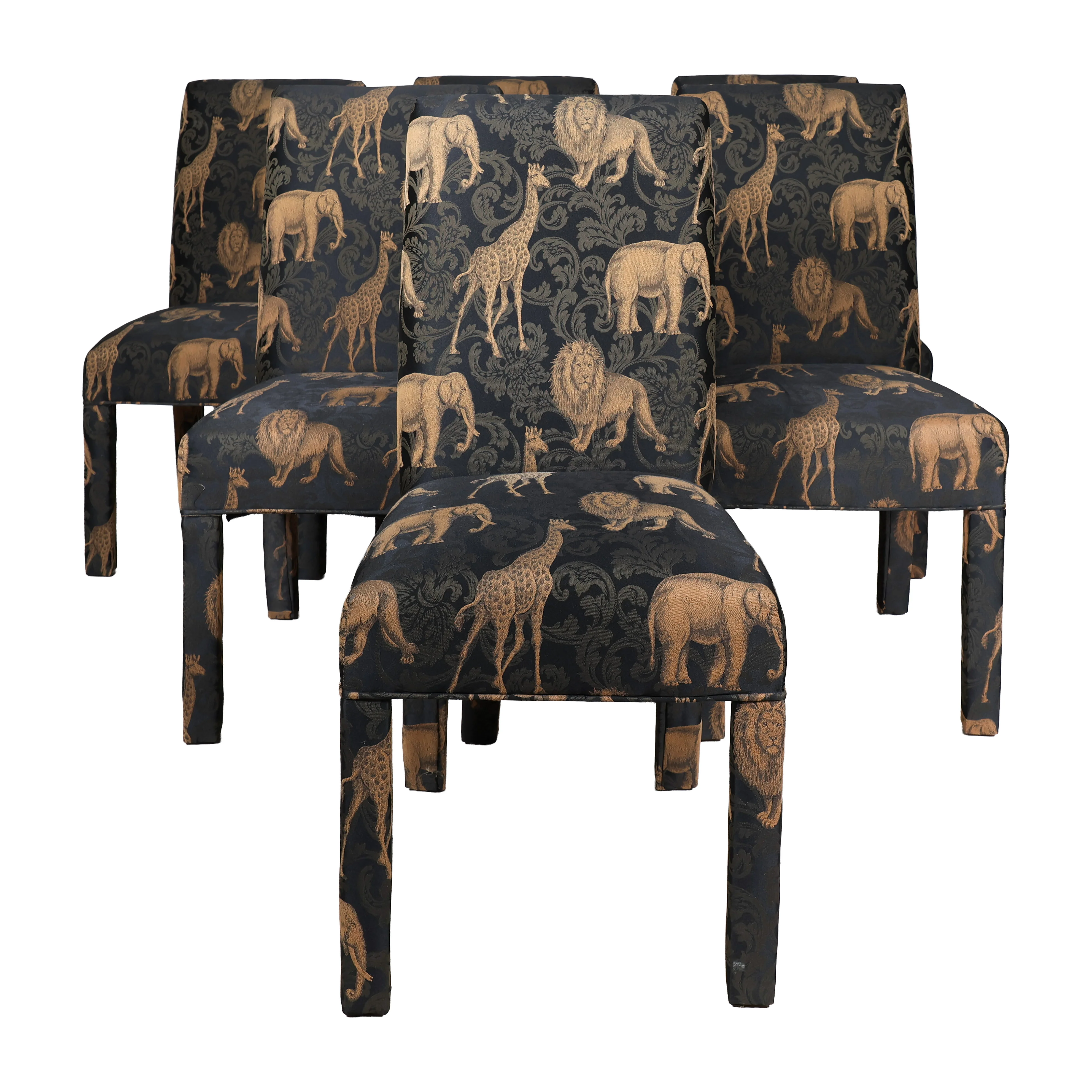 Set of 6 Regency Animals Print Parsons Dining Chairs