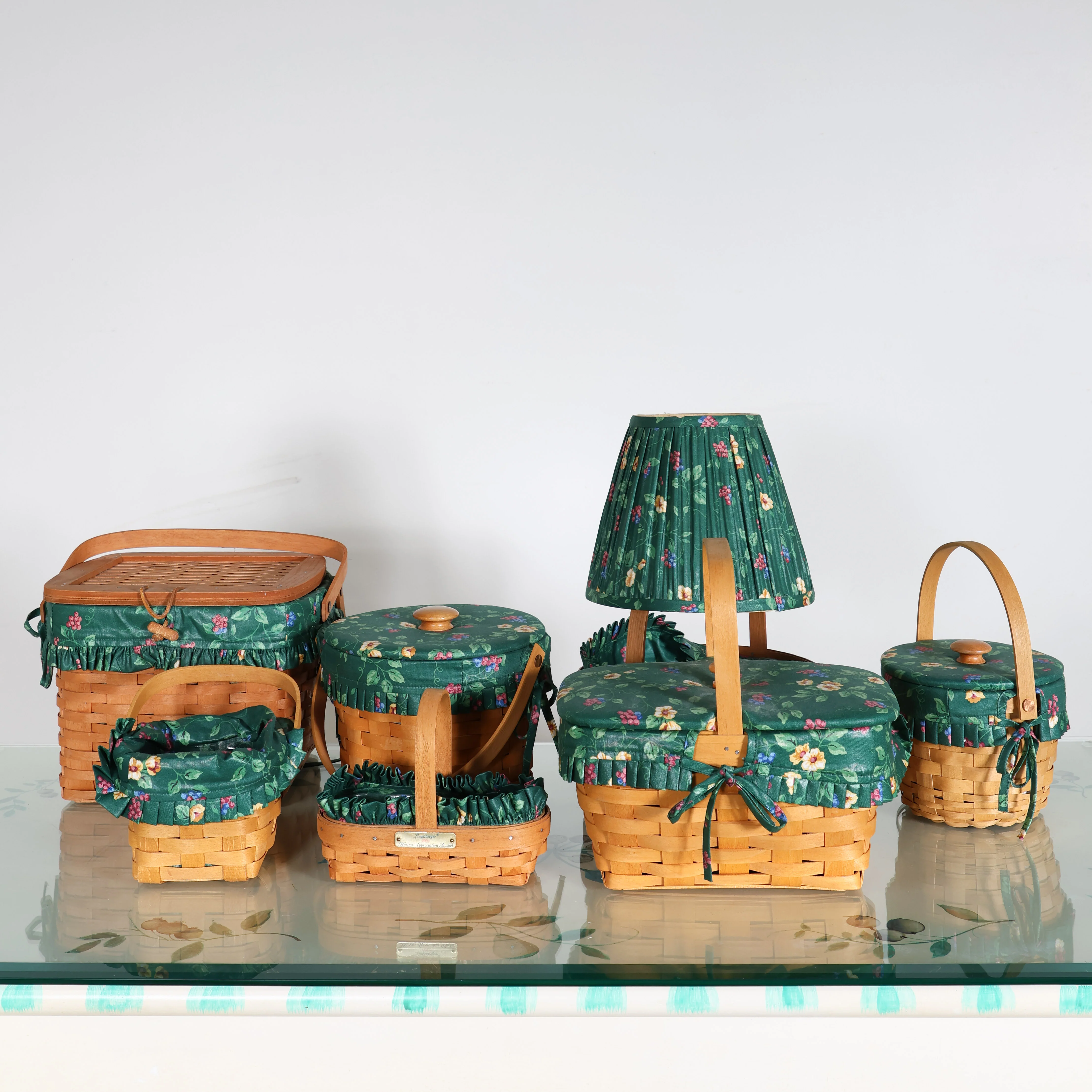 Seven Piece Longaberger Set in Green Floral - Image 2