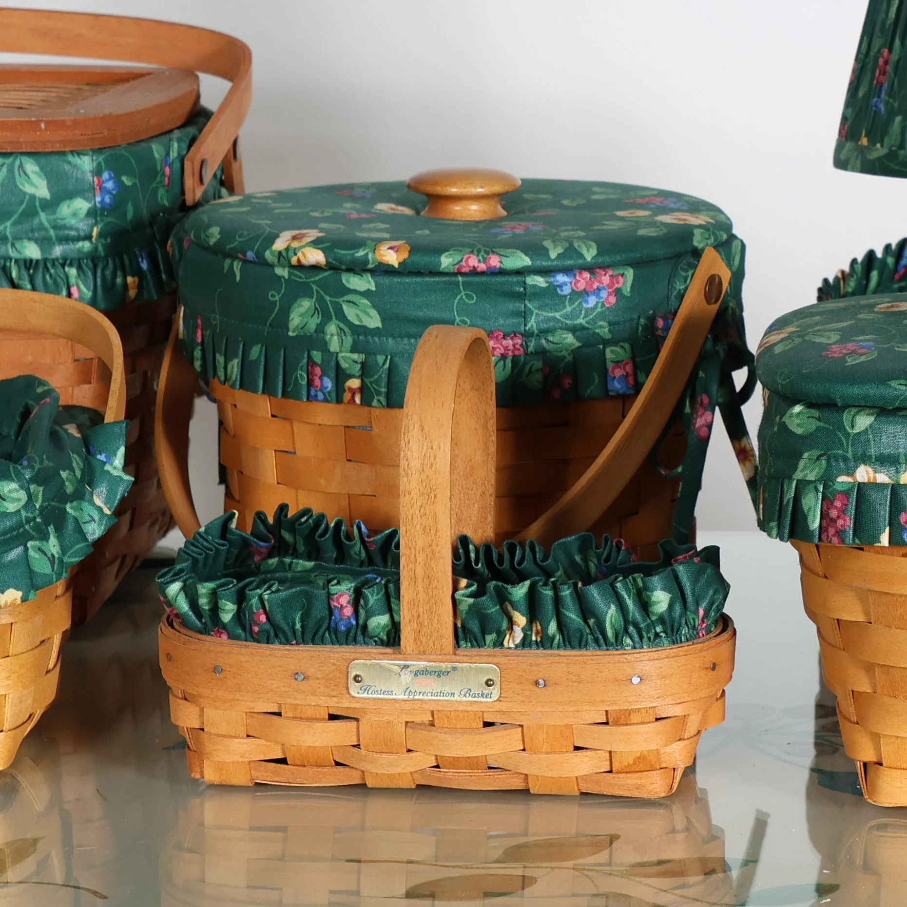Seven Piece Longaberger Set in Green Floral - Image 4