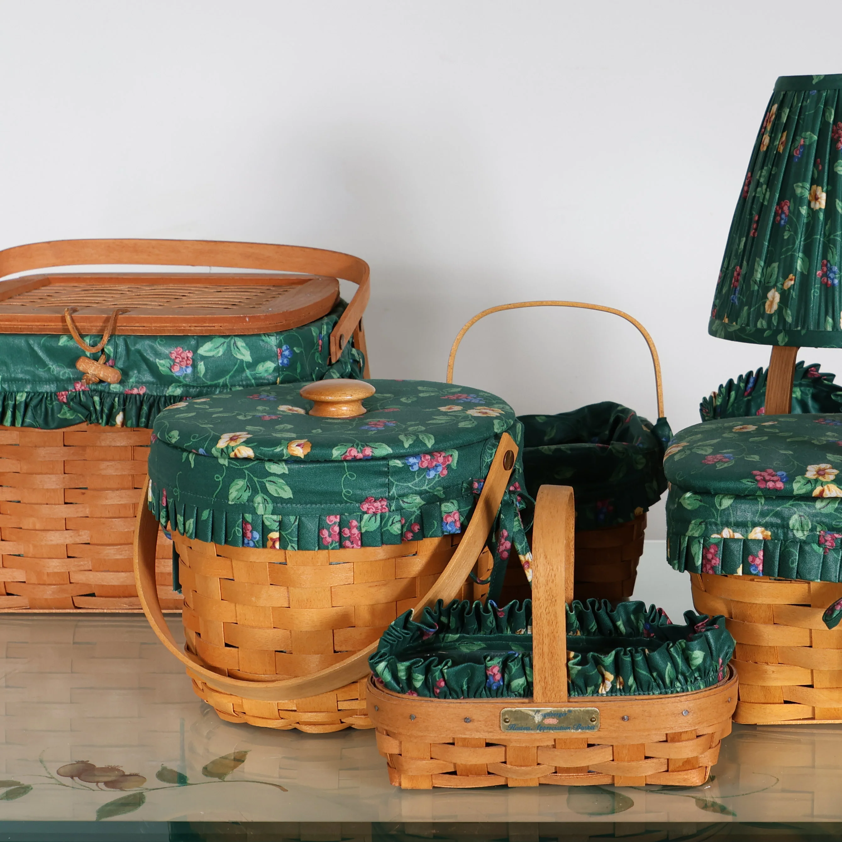 Seven Piece Longaberger Set in Green Floral - Image 6