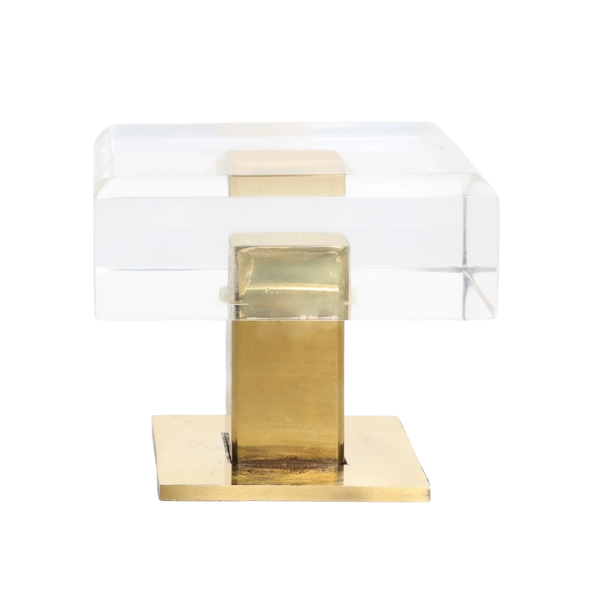 Square Lucite and Brass Knob