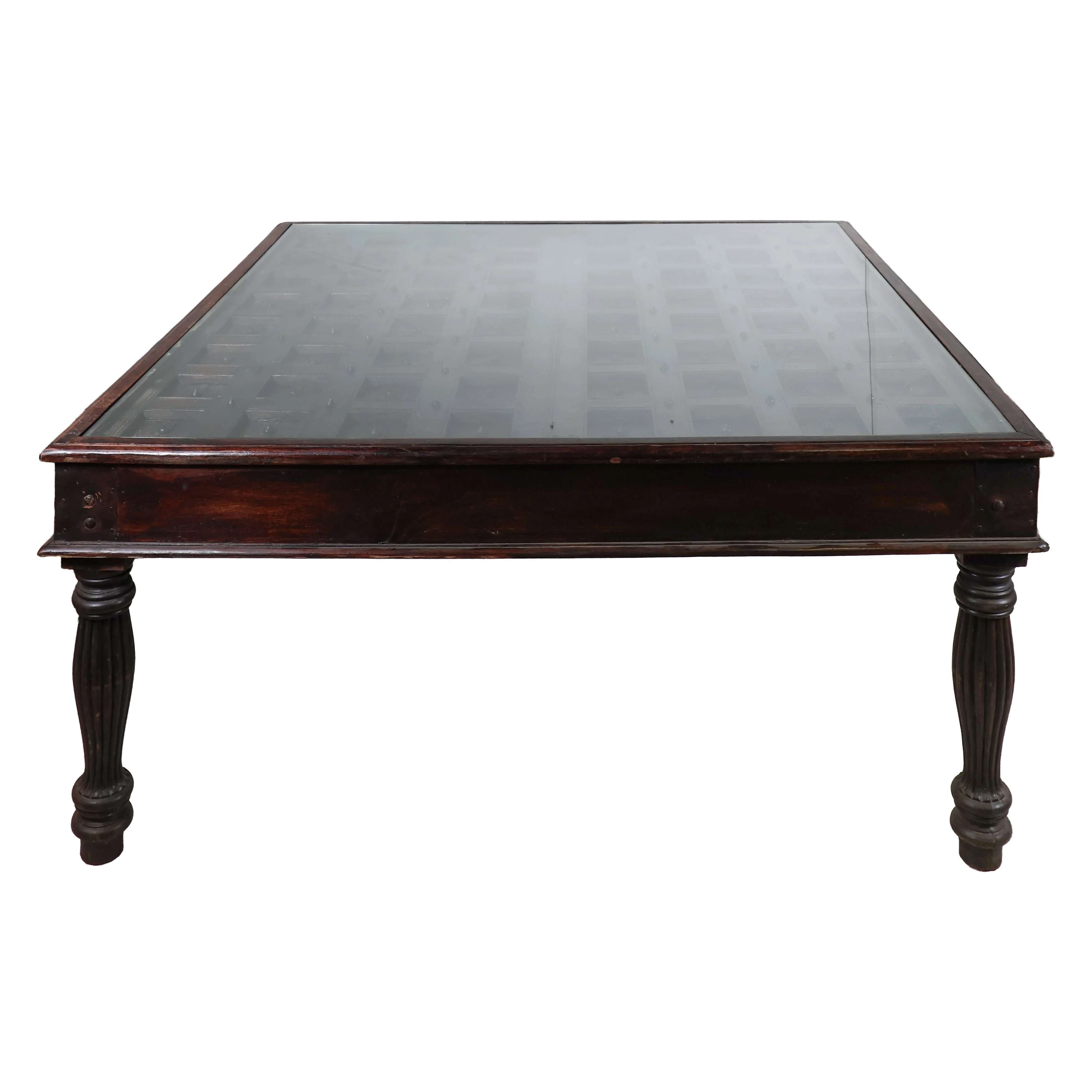 Square Table with Glass Top and Carved Detailing