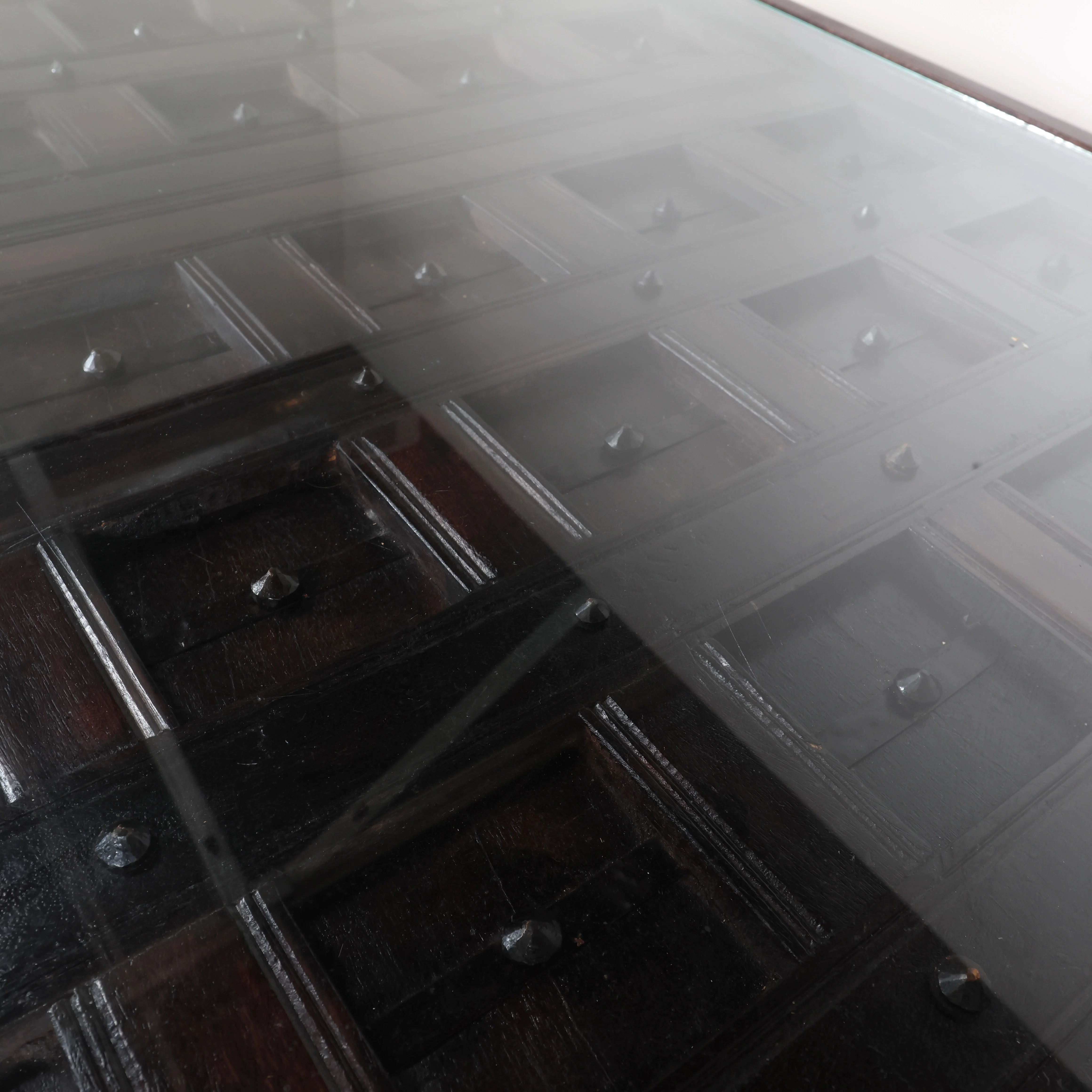 Square Table with Glass Top and Carved Detailing - Image 5