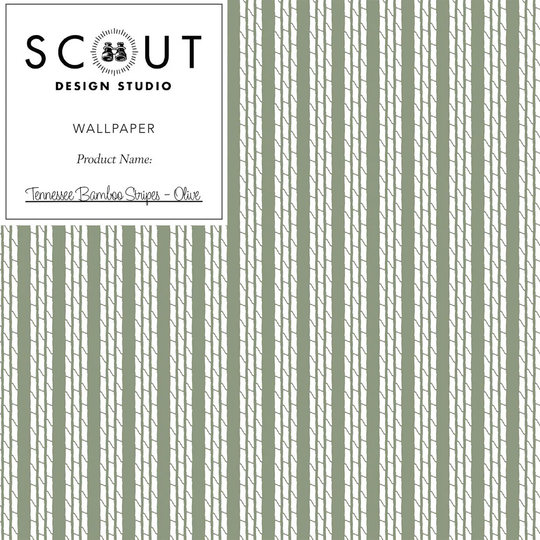 Tennessee Bamboo Stripes Wallpaper in Olive Sample