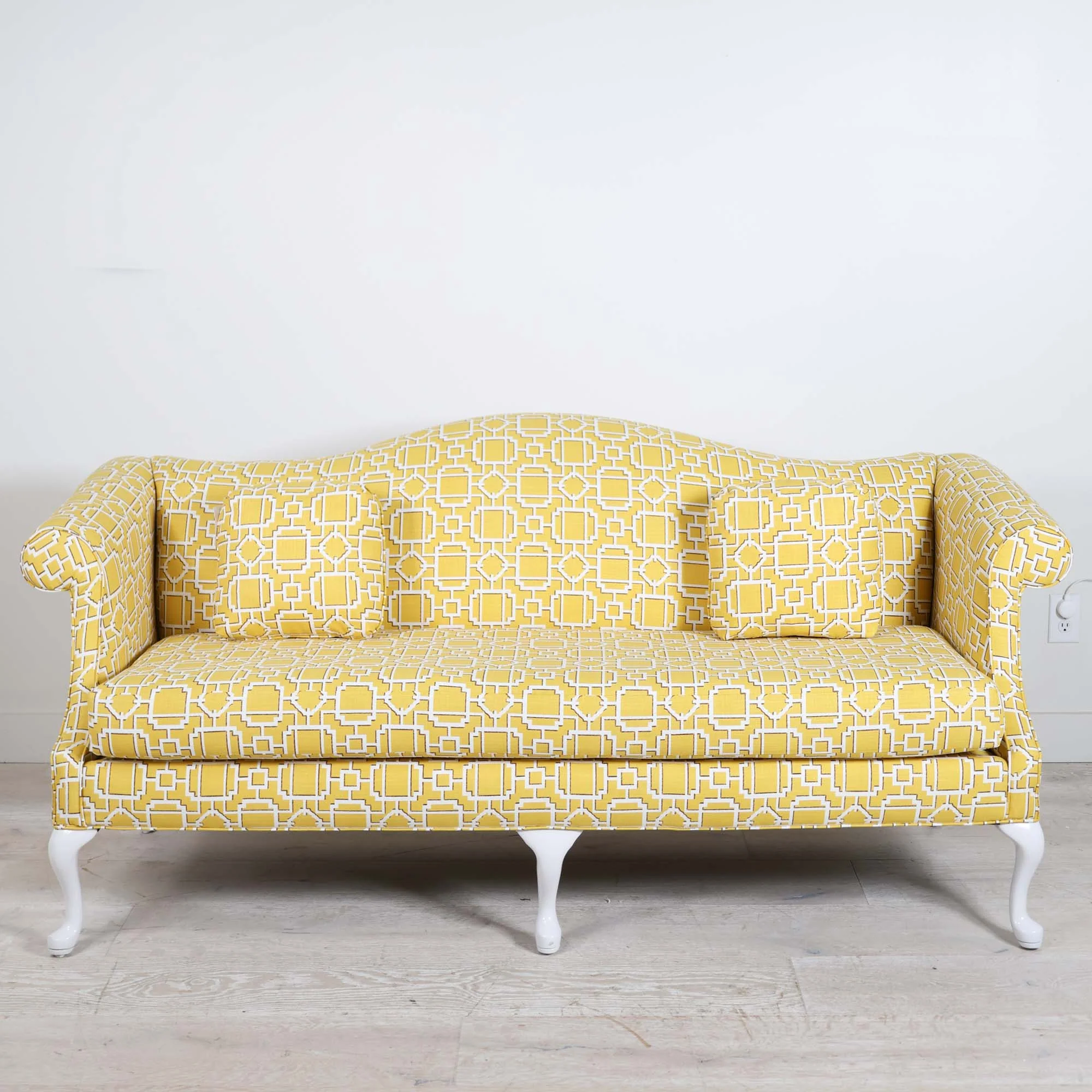 Traditional Sofa in Curry Chinoiserie Lattice Fabric - Image 4