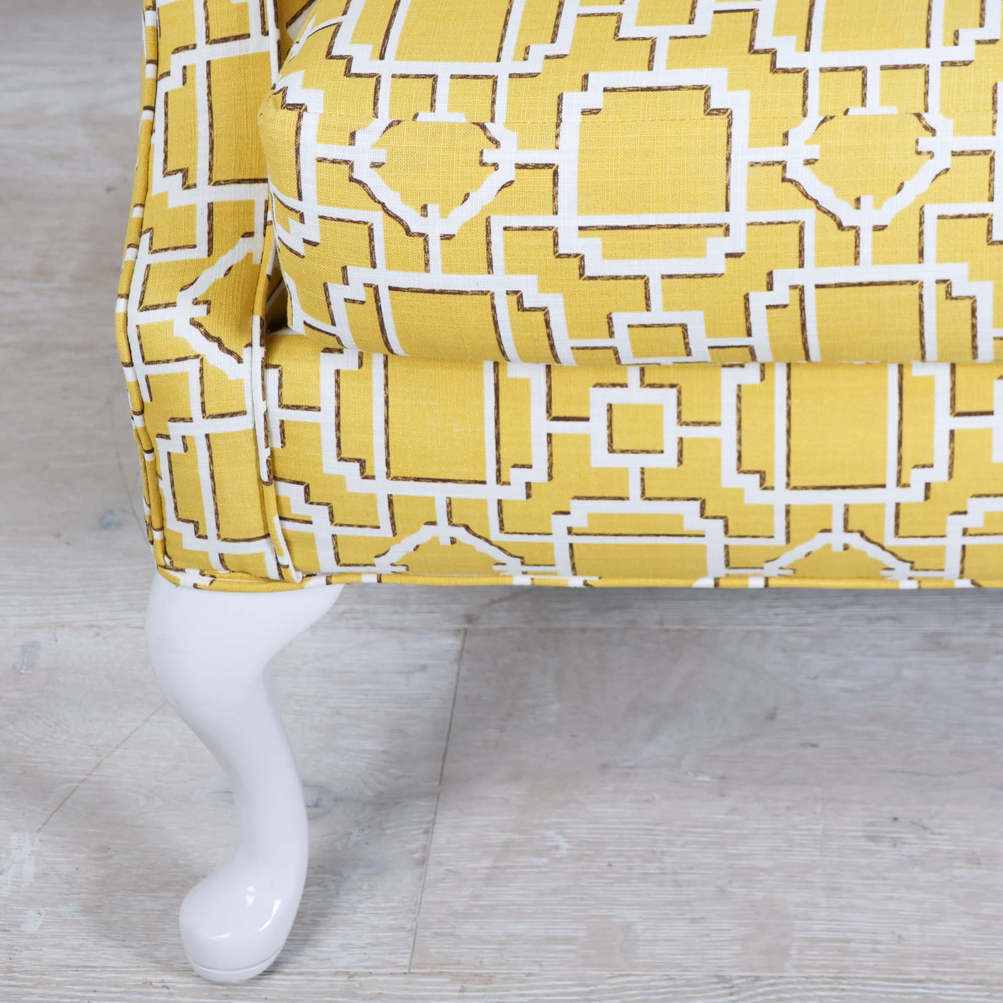 Traditional Sofa in Curry Chinoiserie Lattice Fabric - Image 5
