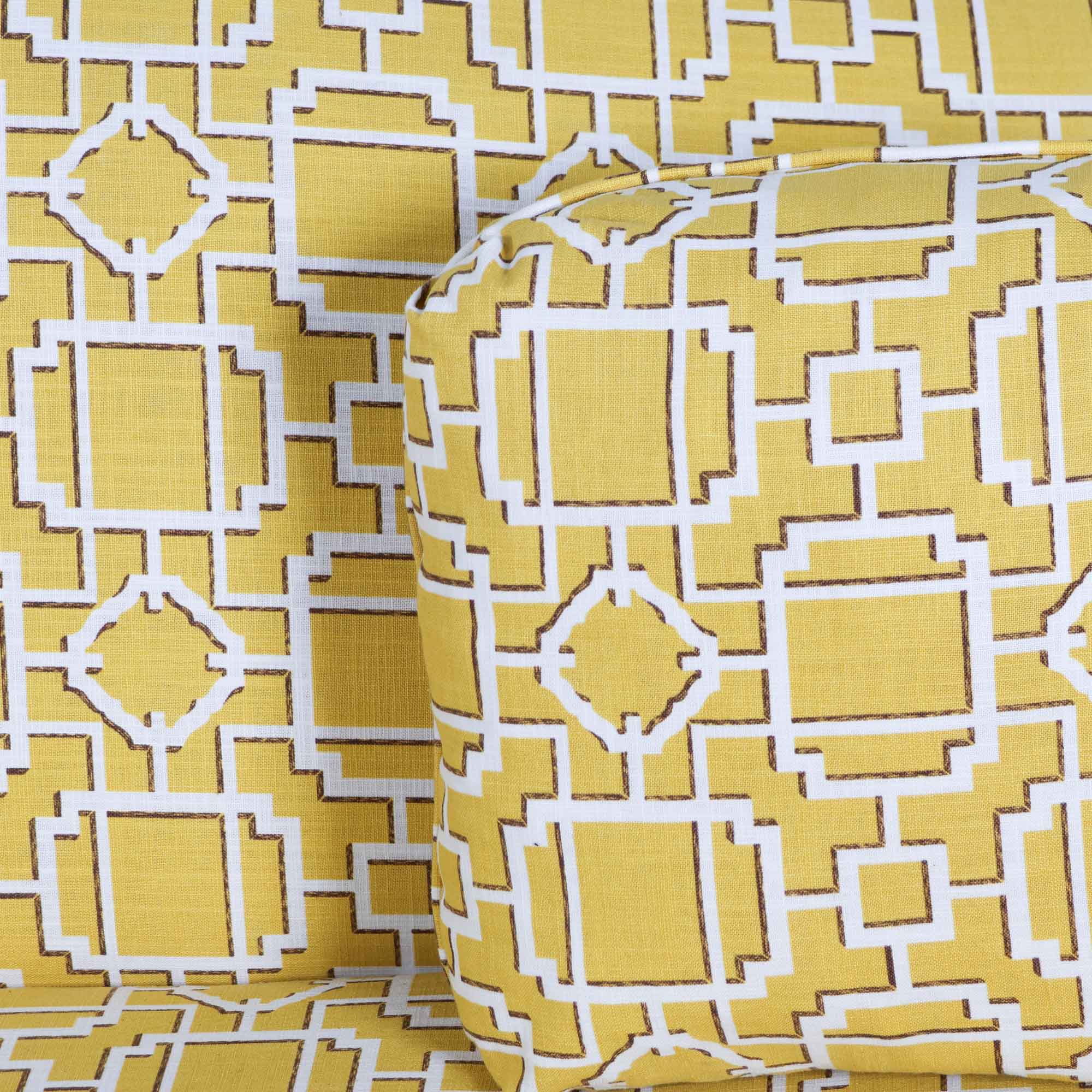 Traditional Sofa in Curry Chinoiserie Lattice Fabric - Image 6