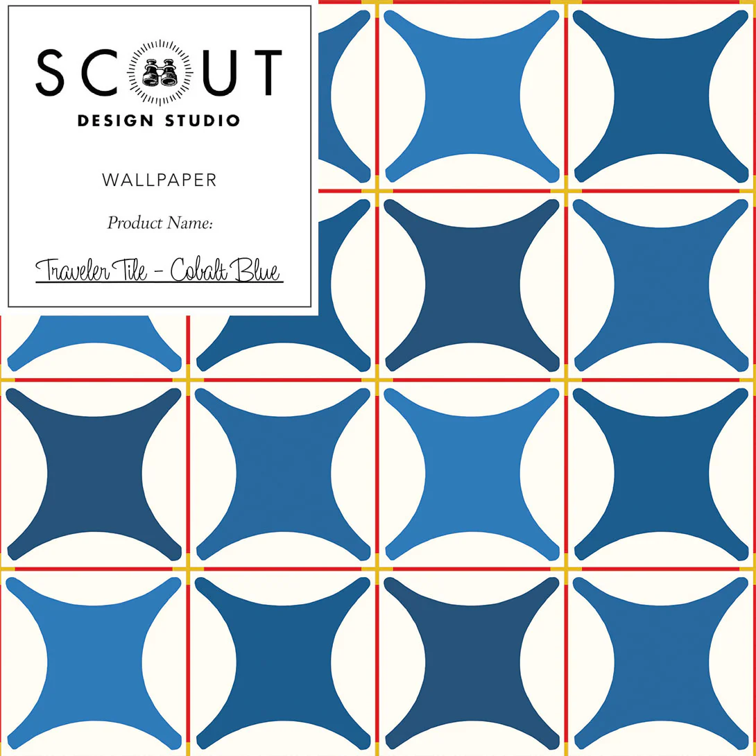 Traveler Tile Wallpaper in Cobalt Blue Sample
